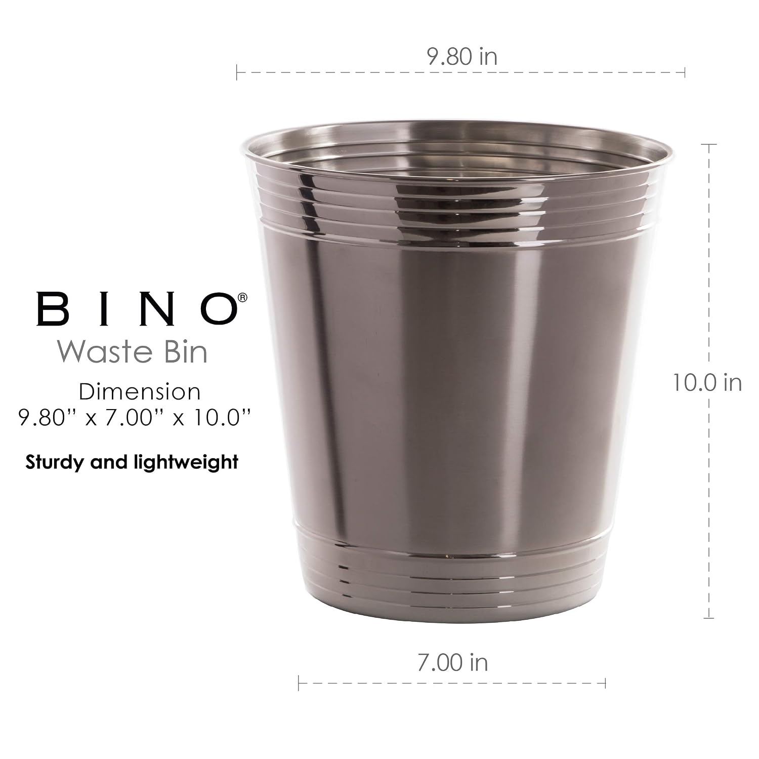 BINO Metal Waste Basket for Home, Office, Bathroom, Dorm, Kitchen and More | Trash Can Bin for Bedroom | Desk Trash Can | Home Essentials