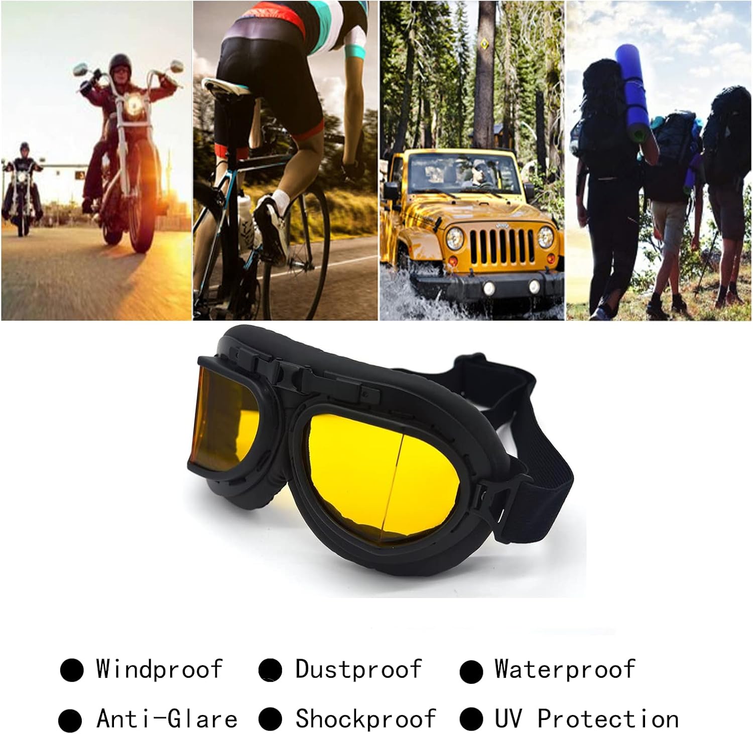 Motorcycle Goggles Anti Fog&Wind&Dust&Sand Aviator Pilot Motocross | Dirt Bike Atv Riding Goggles with Yellow Lens,Fit Over Glasses or Helmet