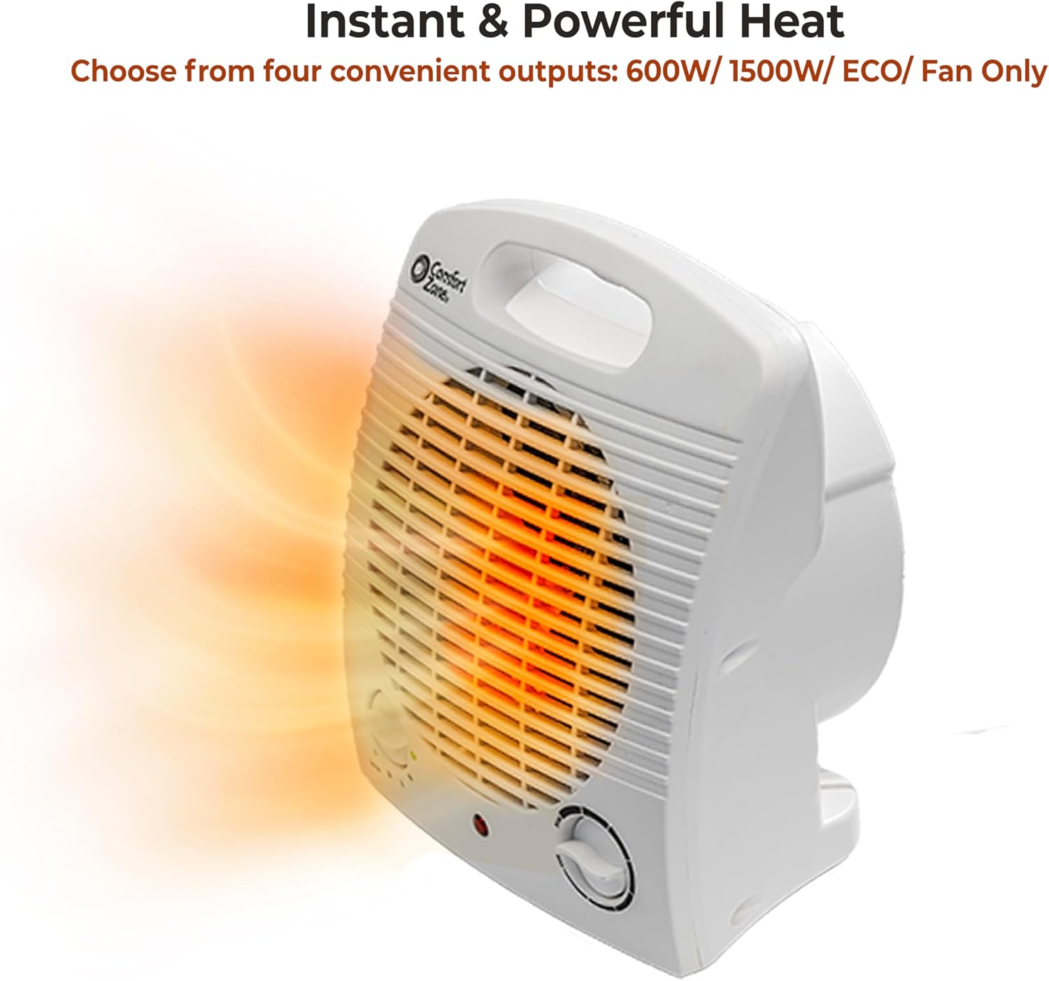 Comfort Zone Indoor Space Heater, Portable, Fan Forced, Electric, Adjustable Thermostat, Overheat Sensor, Safety Tip-Over Switch, & Stay Cool Housing