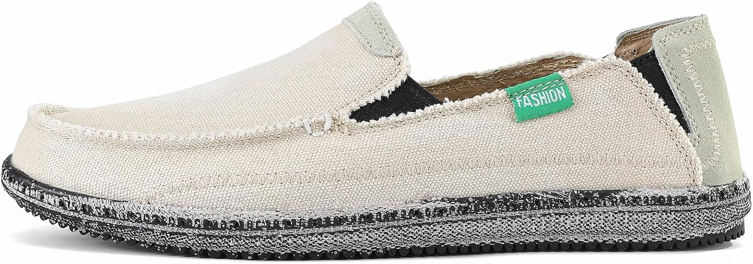 VILOCY Mens Slip on Deck Shoes Casual Canvas Loafers Beach Boat Shoes Zero Drop Vintage Flat