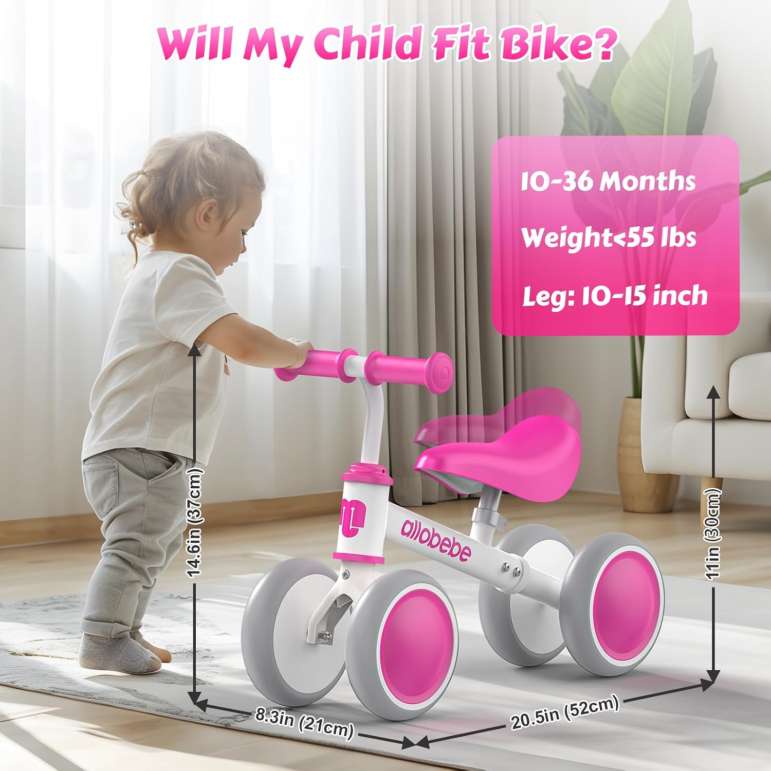 Baby Balance Bike, Cute Toddler Bikes 12-36 Months Gifts for 1 Year Old Girl Bike to Train Baby from Standing to Running with Adjustable Seat Silent & Soft 3 Wheels