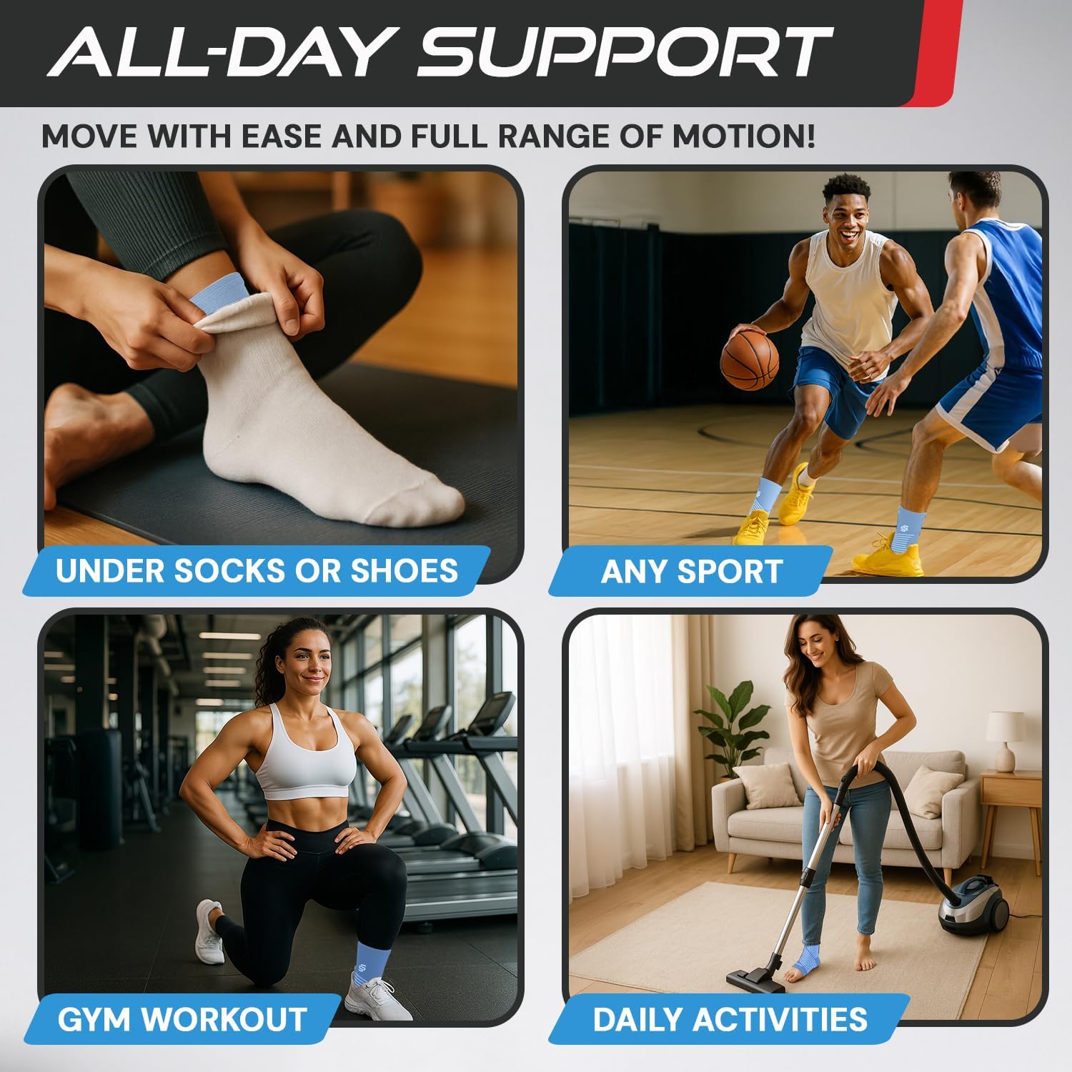 Sleeve Stars Ankle Brace for Women & Men, Ankle Wrap for Sprain, Compression Sleeve for Plantar Fasciitis Relief, Easy Customizable Support: w/ Removable Strap (Single/M:10"-12"/Black)