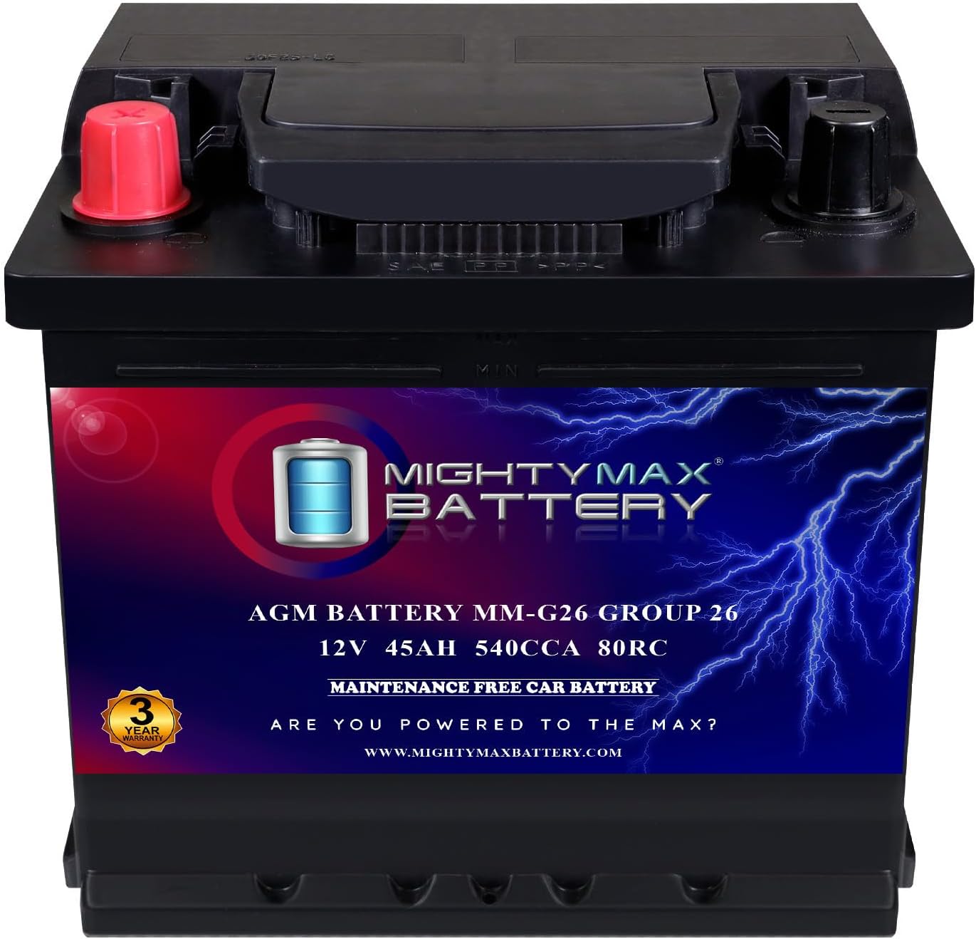 Mighty Max Battery MM-H8 Start and Stop Car BCI Group 49 12V 95Ah, 160RC, 900 CCA Rechargeable AGM Car Battery