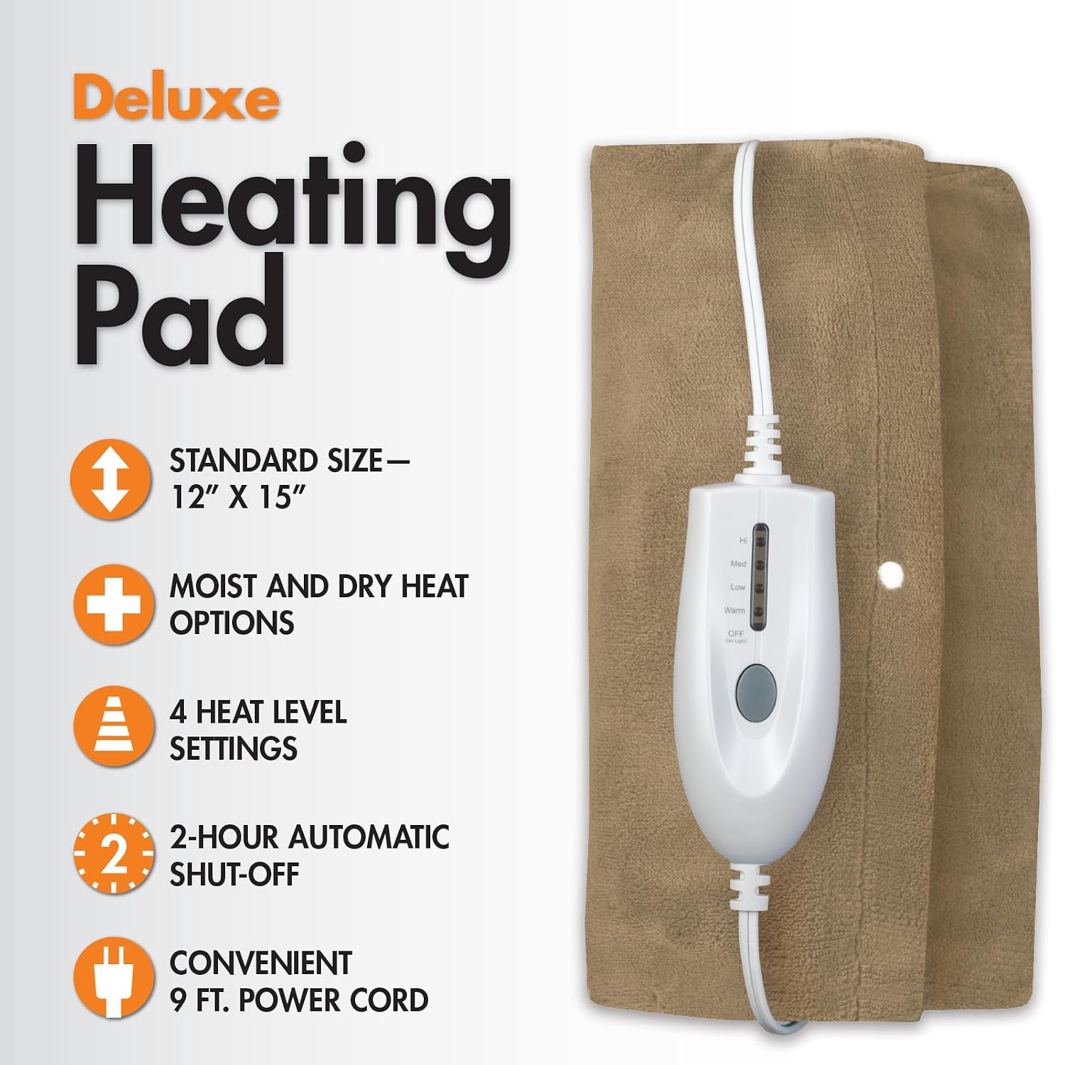 Deluxe Heating Pad Moist/Dry Heat Therapy | Moist & Dry Heat Therapy for Sore Muscles, 4 Heat Settings, Sponge Included, Machine-Washable Cover