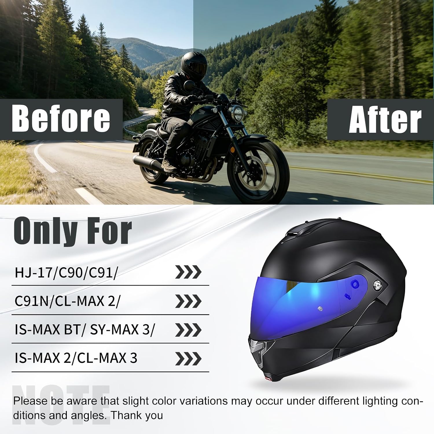 VCOROS C91 Helmet Shield for HJ-17 C90 C91N CL-MAX 2 IS-MAX BT SY-MAX 3 | UV400 Protection,Tinted Face Shield for HJ-17 C90 C91N CL-MAX 2 IS-MAX BT SY-MAX 3 IS-MAX 2 CL-MAX 3 Visor Replacement