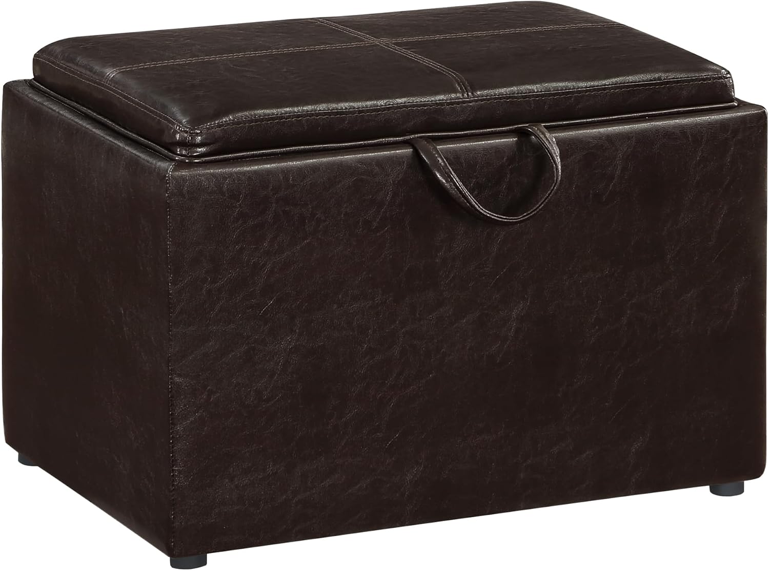 Convenience Concepts Designs4Comfort Accent Storage Ottoman 22.75" - Modern Foot Stool with Decorative Tray for Living Room, Dining Room, Office, Blue Faux Leather