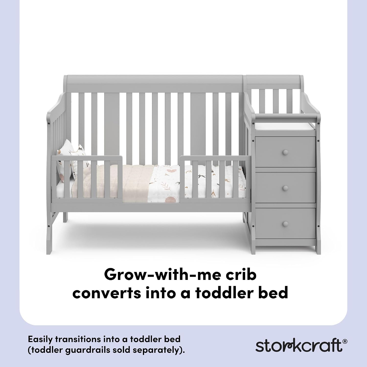 Storkcraft Portofino 5-in-1 Convertible Crib and Changer, Pebble Gray