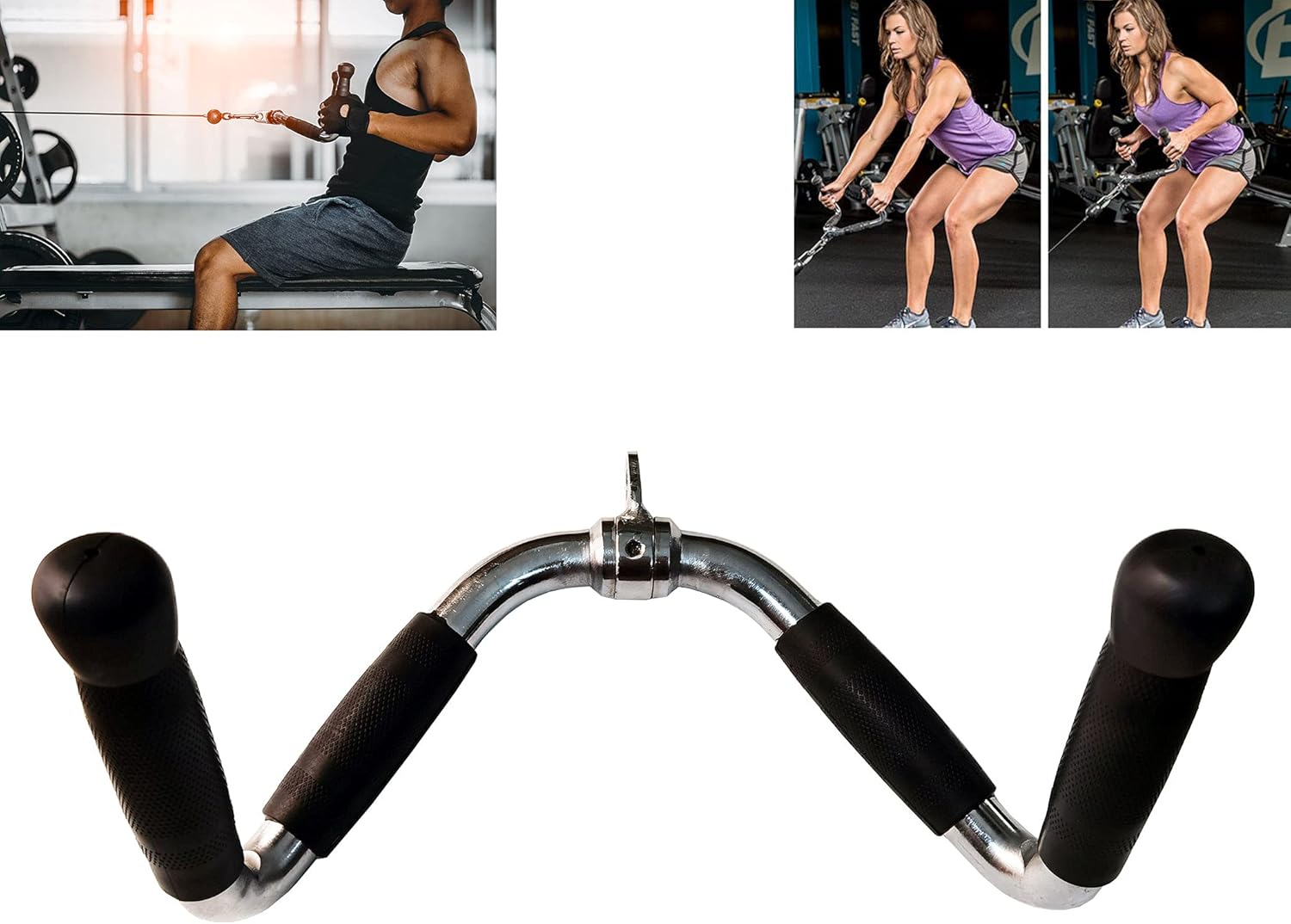 Revolving Lat Pulldown Bar for Cable Machine, Straight Bar with Rubber Grip - Tricep Press Down, Curl & Back Exercise Attachment for Home Gym