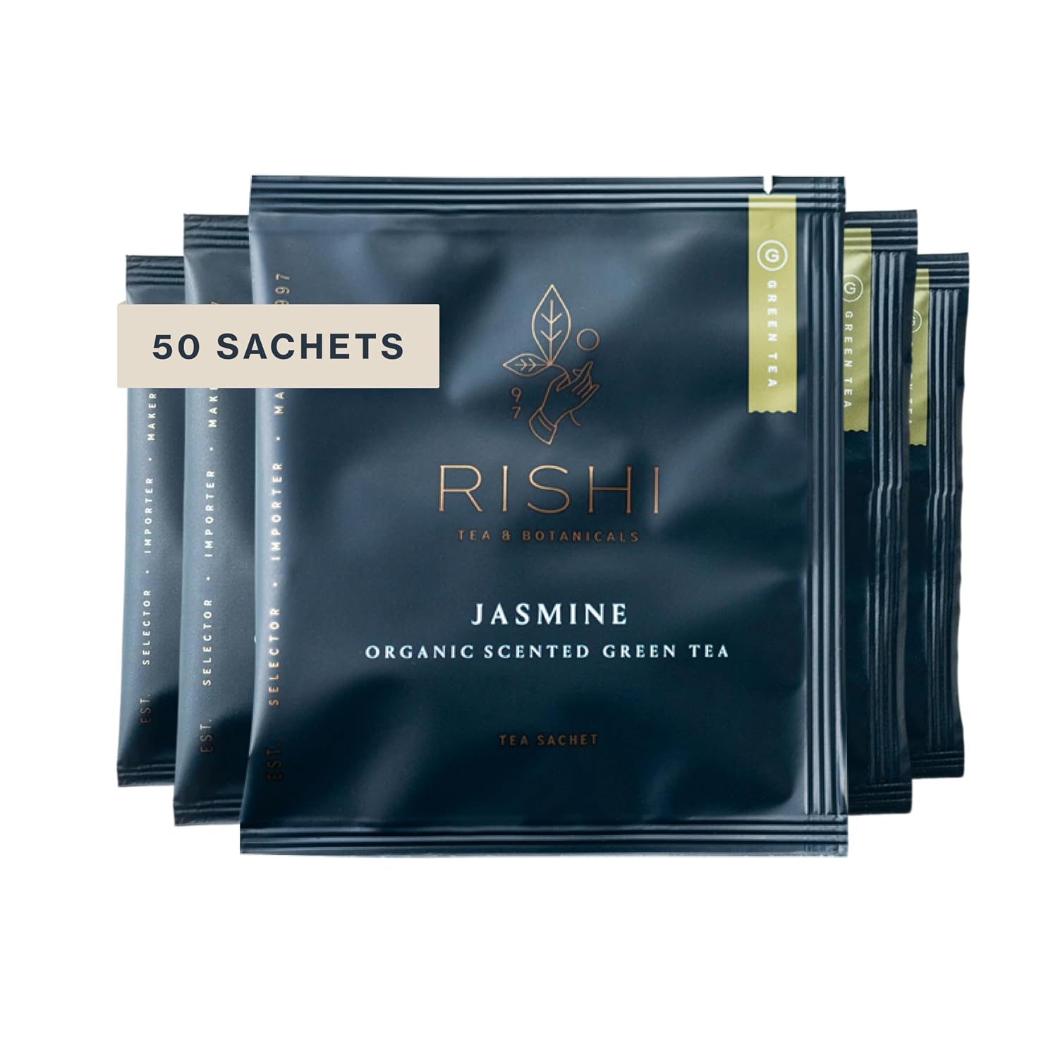 Rishi Tea Jasmine Organic Chinese Green Sachet Tea Bags, Caffeinated, 15ct | Floral Aroma and Taste, Jasmine Flower, Calm, Sustainable, 15 Servings