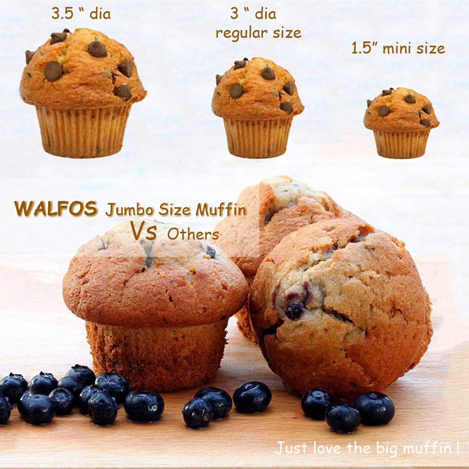 Walfos Silicone Texas Muffin Pan - 6 Cup Jumbo Silicone Cupcake Pan, Non-Stick, Just Release! Perfect for Egg Muffin