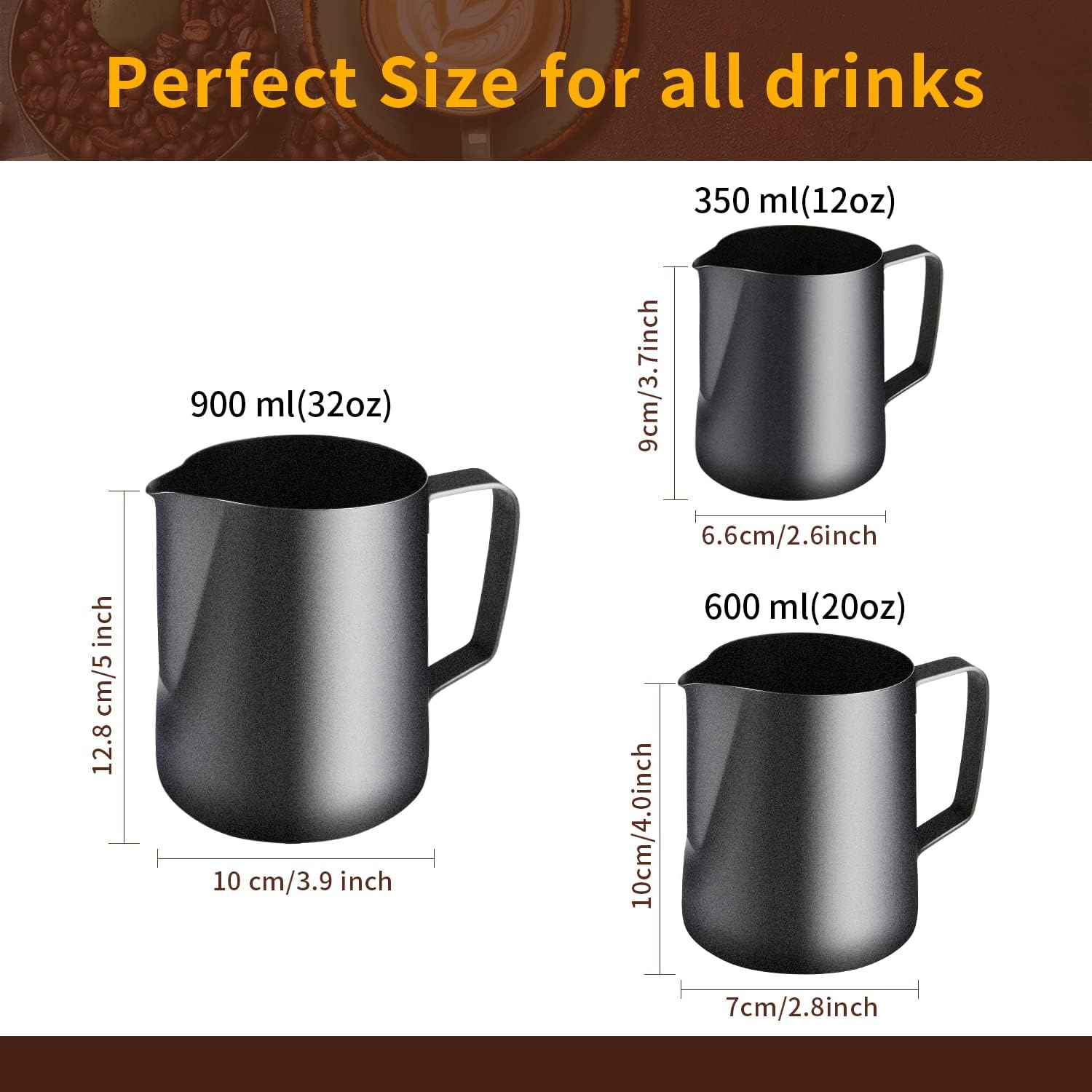 Stainless Steel Espresso Milk Frothing Pitcher - 12OZ/350ML Coffee Milk Frother Cup with Decorating Art Pen for Espresso Machine, Latte Art