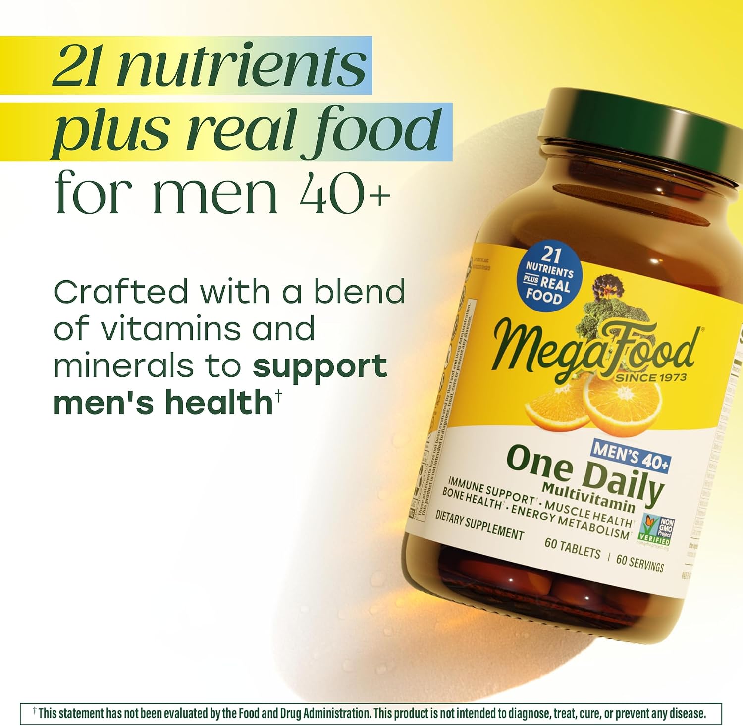 MegaFood One Daily Multivitamin for Men 40+ with 21 Nutrients, 90 Tablets | Immune Support, Heart, Muscle & Prostate Health, Methylated B12, Methylfolate, Vitamin D3, C & Zinc, Vegetarian, 90 Servings