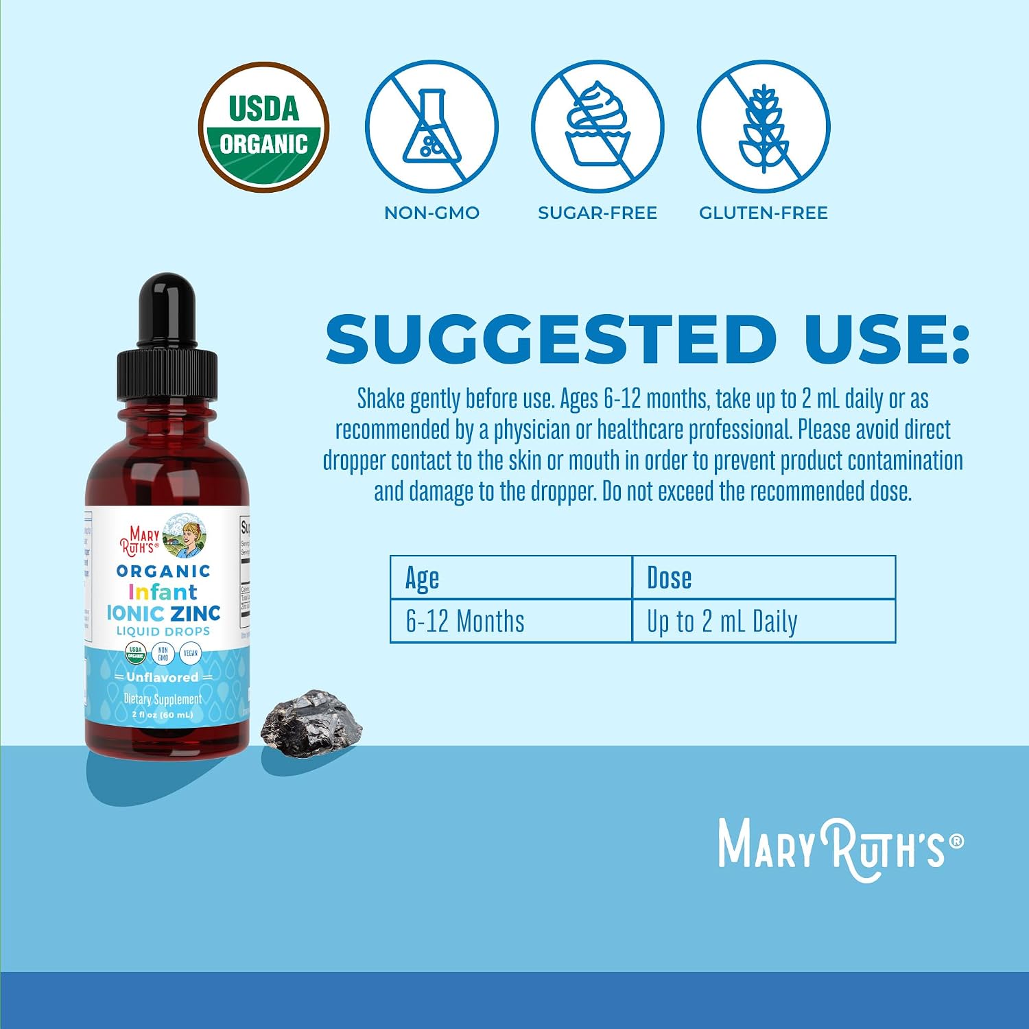 MaryRuth Organic Infant Ionic Zinc Liquid Drops, Unflavored, Vegan, 2 Fl Oz