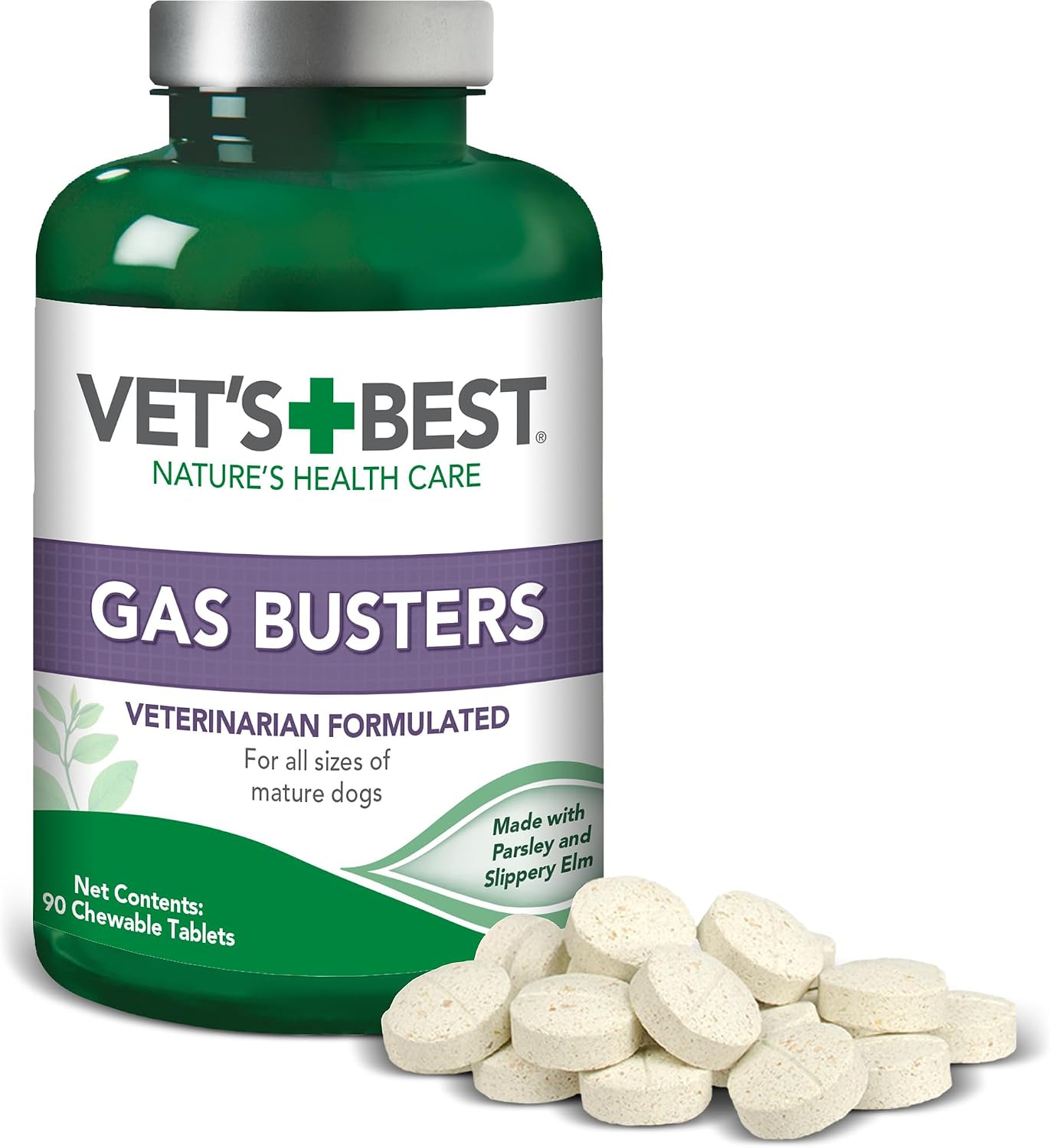 Vet's Best Gas Busters Digestive Support Tablets for Dogs, 90 Count | Helps Relieve Gas, Bloating & Constipation, Supports Healthy Digestion, Chewable Daily Digestive Aid for Dogs