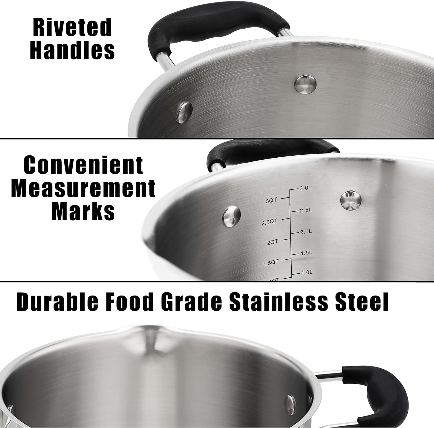 Rorence 6 Quart Stainless Steel Stock Pot, Induction Cooking Pot with Lid