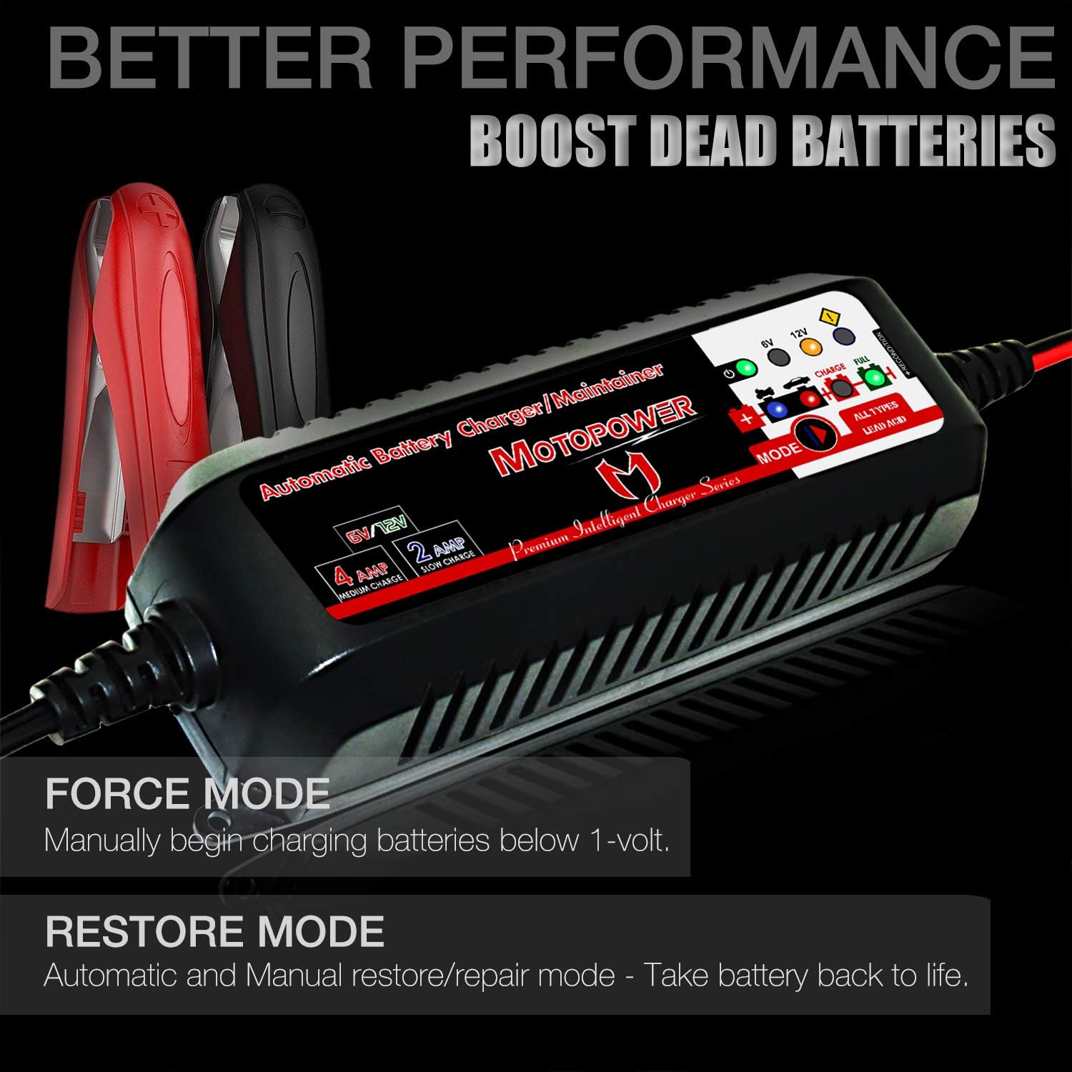MOTOPOWER MP00207 6V and 12V 4AMP Automatic Smart Battery Charger | Battery Charger, Battery Maintainer
