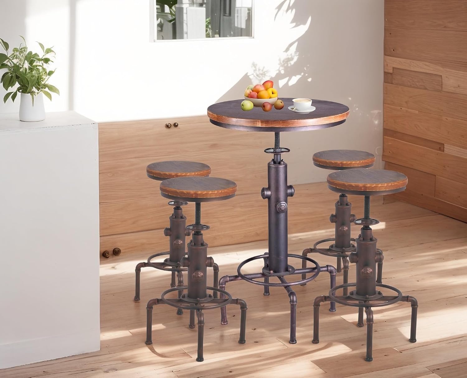 Topower Industrial Bar Table 32.3-38.2" Adjustable Pub Table Kitchen Dining Coffee Bistro Table (Red)