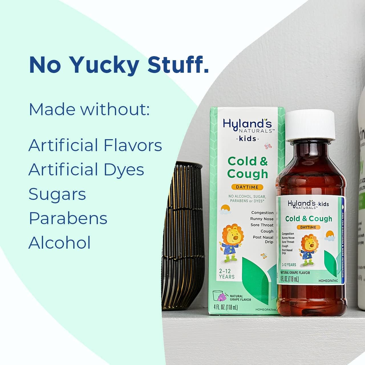 Hyland's Kids Cold and Cough, Day and Night Combo Pack, Cold Medicine for Ages 2 and up, Syrup Cough Medicine for Kids, Nasal Decongestant, 4 Fl Oz (Pack of 2)