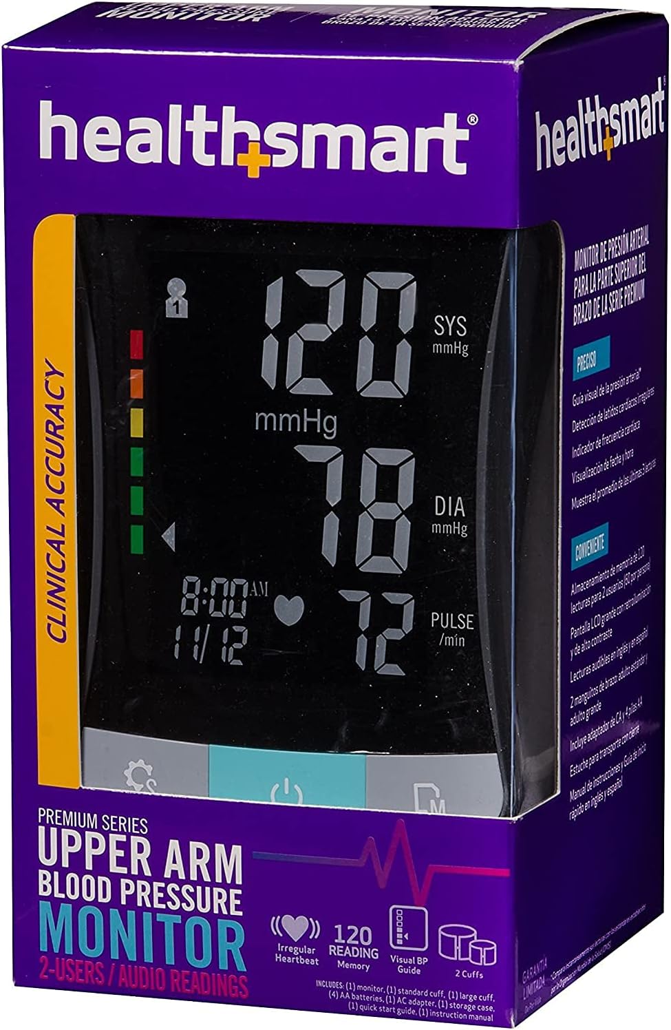 HealthSmart Digital Standard Wrist Blood Pressure Monitor with Automatic Adult Cuff That Displays Pulse Rate and Irregular Heartbeat Stores up to 60 Readings for 2 Users