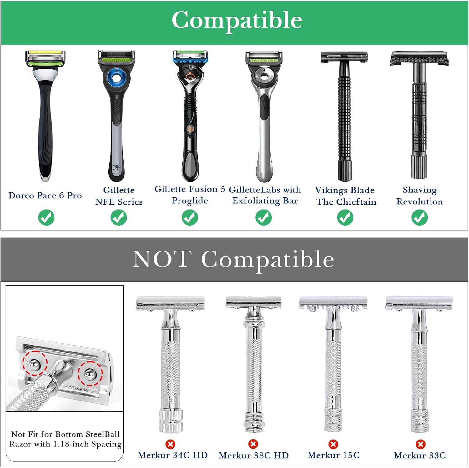 Linkidea Stainless Steel Razor Stand, Deluxe Men's Travel Shaver Holder, Shaving Support Compatible with Long Handle Safety Razor, Fusion 5, ProShield