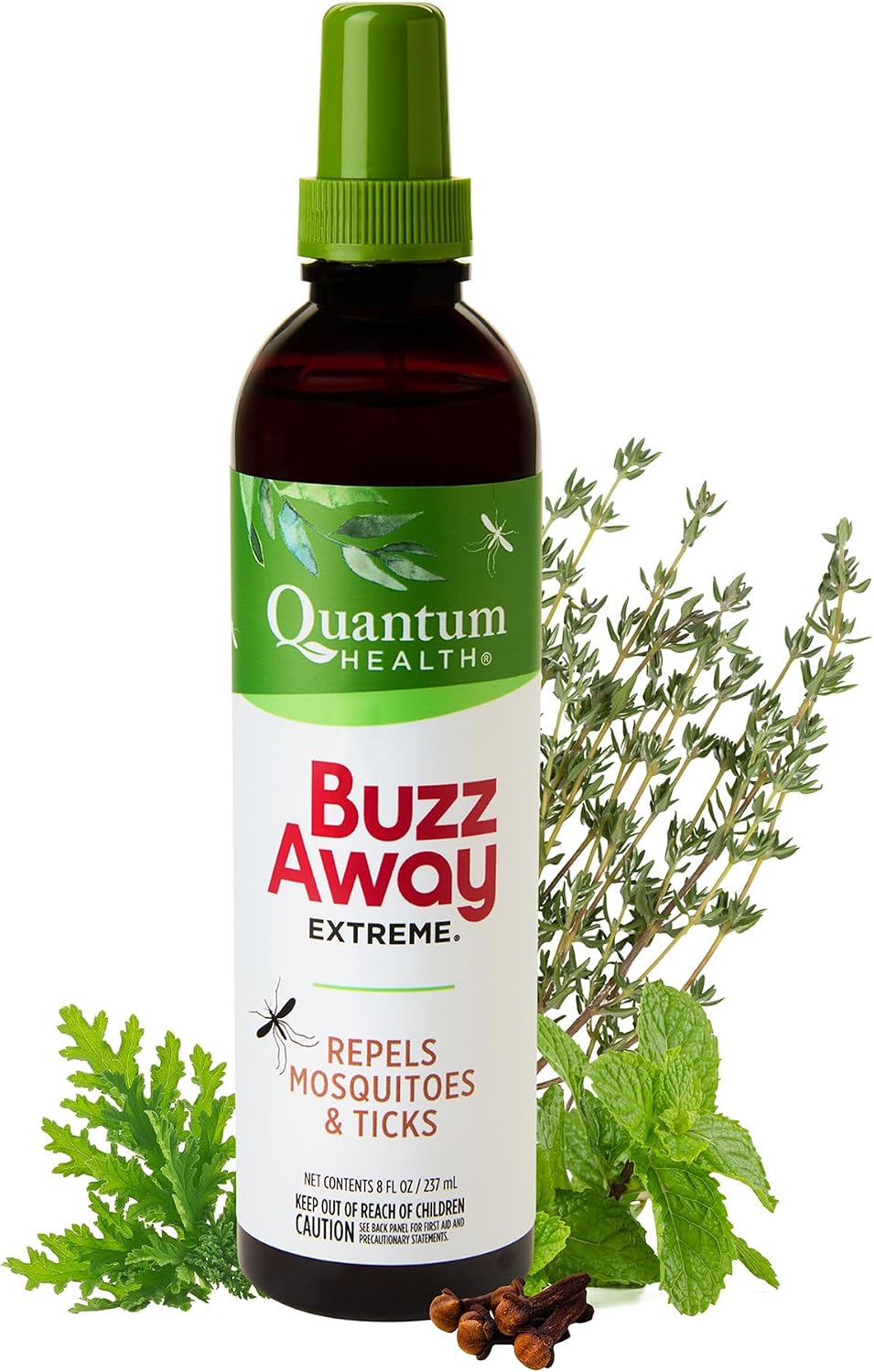 Quantum Health Buzz Away Extreme Mosquito & Tick DEET-Free Repellent, 8 oz | Effective Outdoor Bug Spray, Kid-Friendly, Geraniol, Peppermint, Citronella, Thyme & Clove, Independent Field Tested