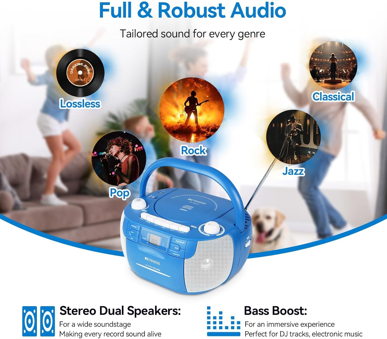 Retekess TR621 CD and Cassette Player Combo, Boombox CD Player(White)