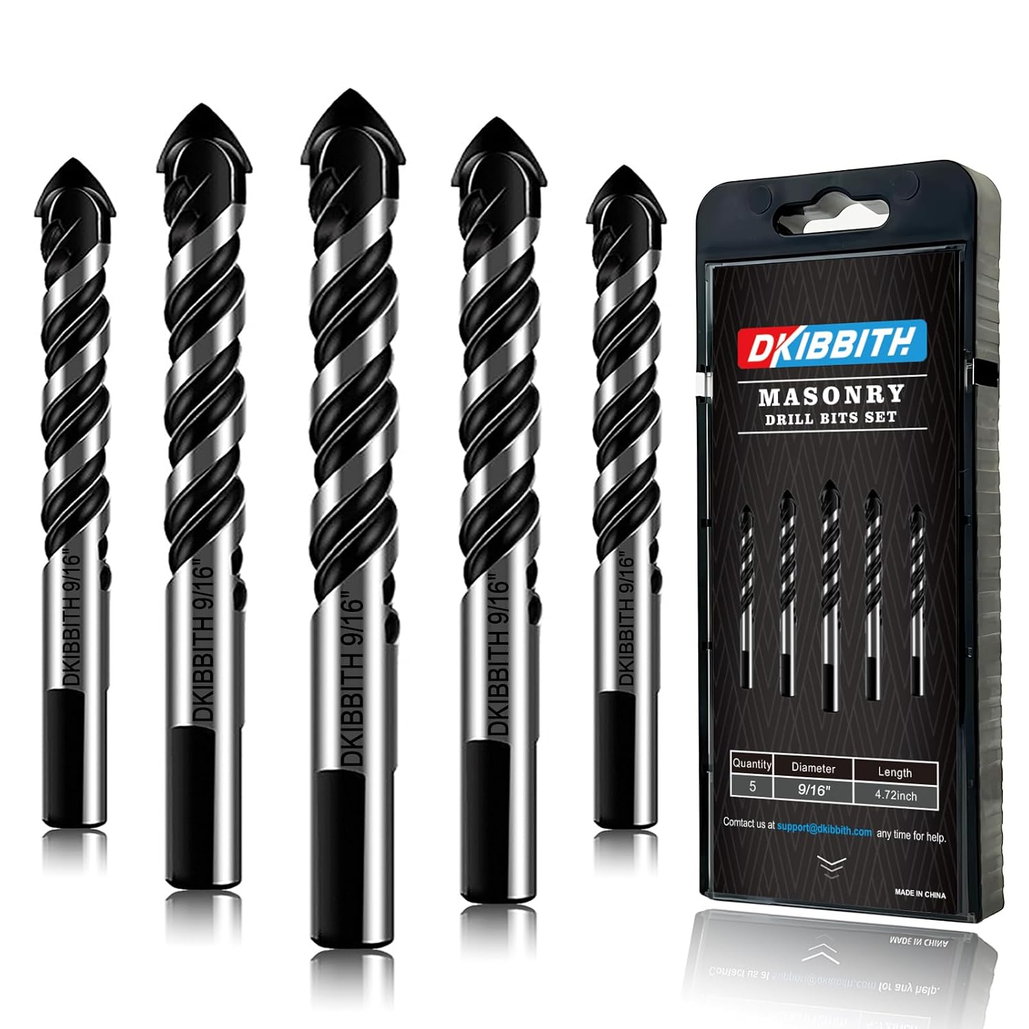 10-Piece Masonry Drill Bit Set for Concrete Tile Glass Ceramic Brick, 1/8 to 1/2 Inch Drilling Bits with Triangle Handle