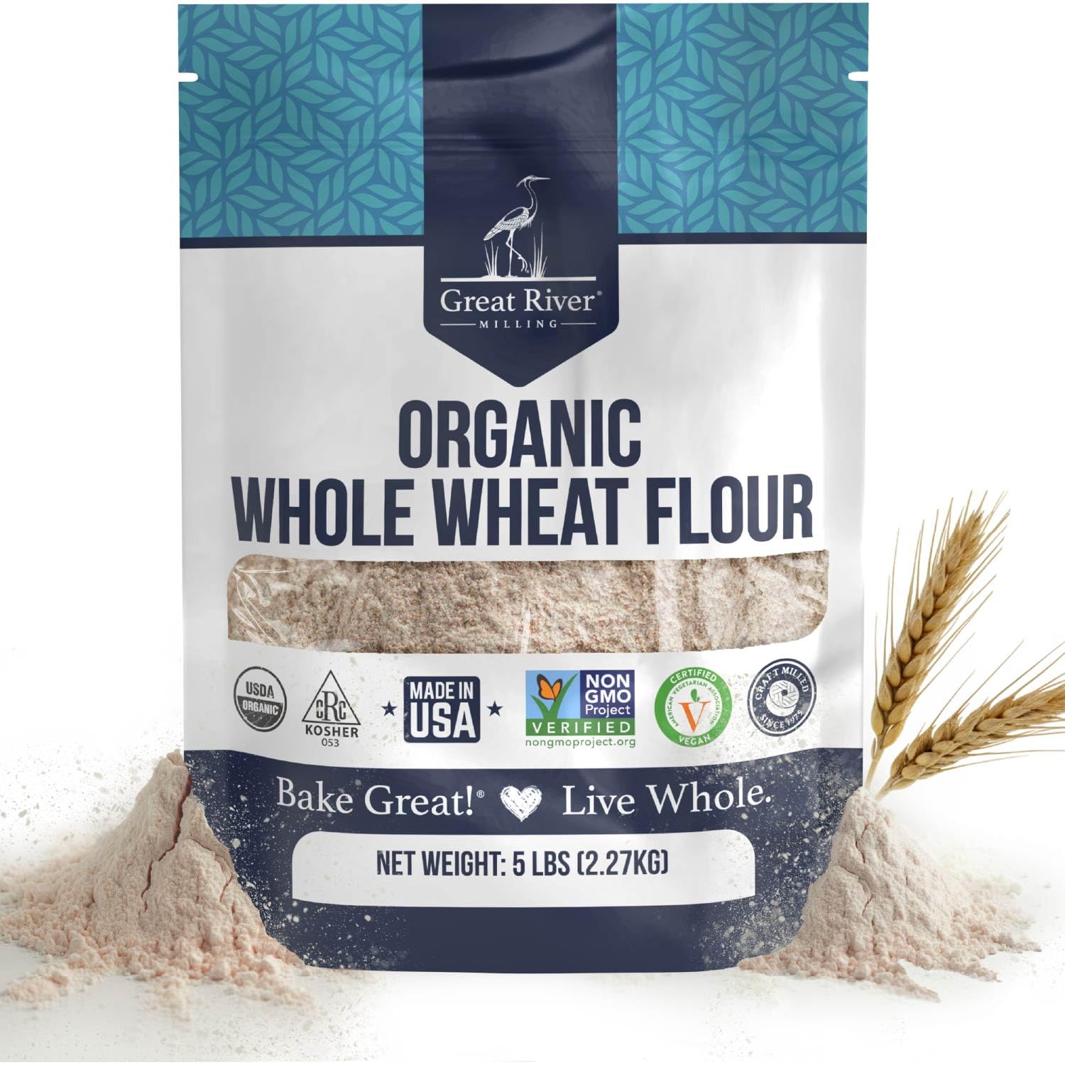 Great River Milling Organic Whole Wheat Flour, High Protein, 25 lb