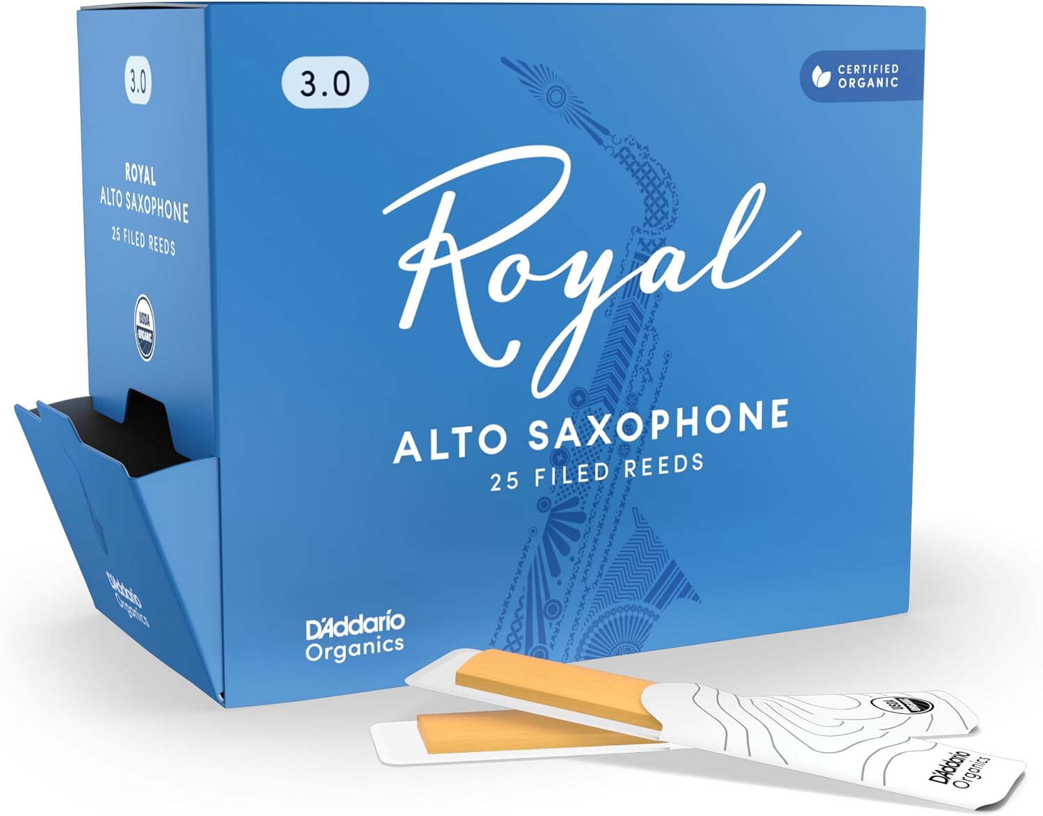 D'Addario Organics Royal Alto Saxophone Reeds Strength 1.5, 3-Pack