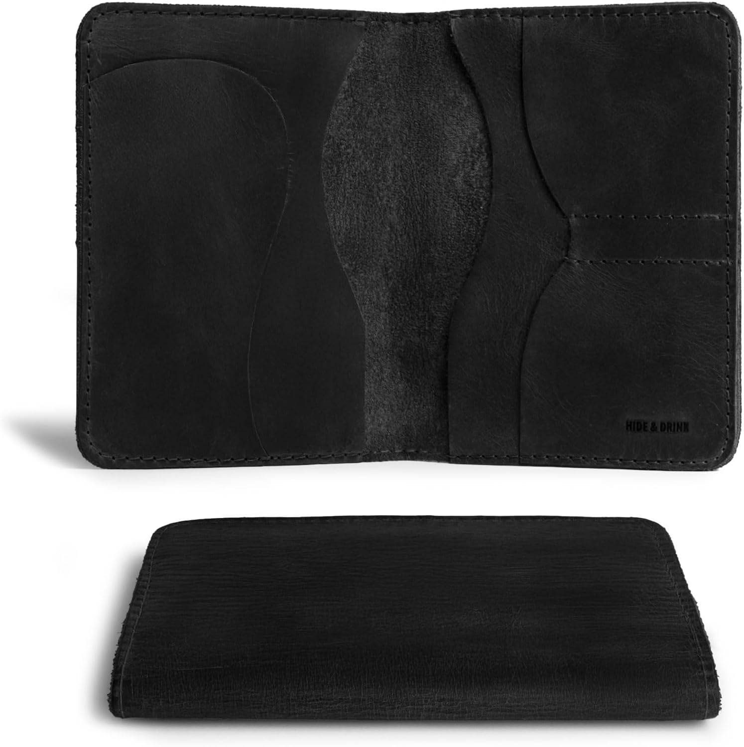 Hide & Drink, Double Passport Cover with Slots for Bills and Keys, Rustic Case, ID Organizer, Full Grain Leather, Handmade Accessories, Bourbon Brown