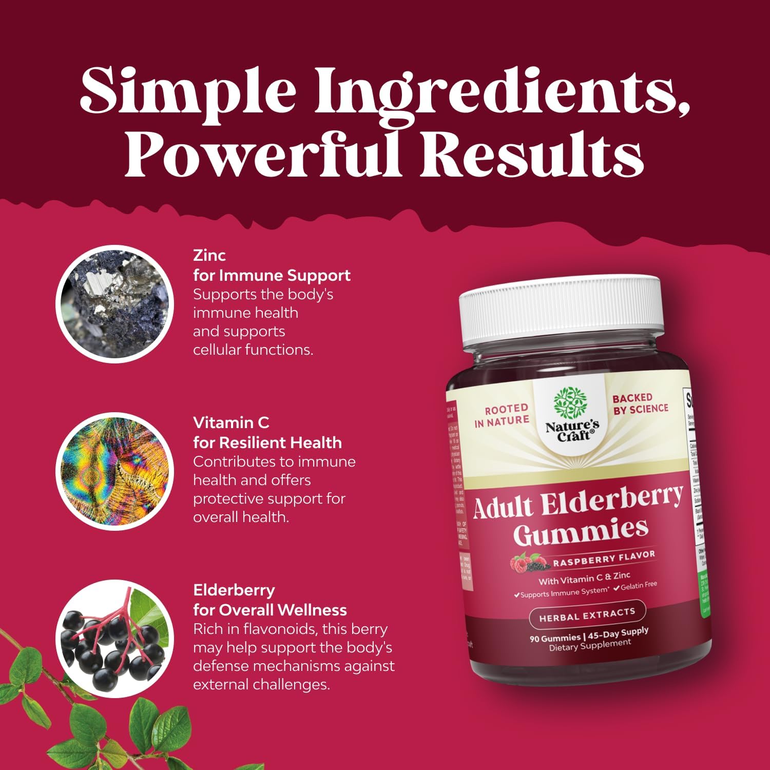 Elderberry Vitamin C and Zinc Gummies - Advanced Immune Booster Sambucus Elderberry Gummies for Adults - Super Antioxidants Supplement Immunity