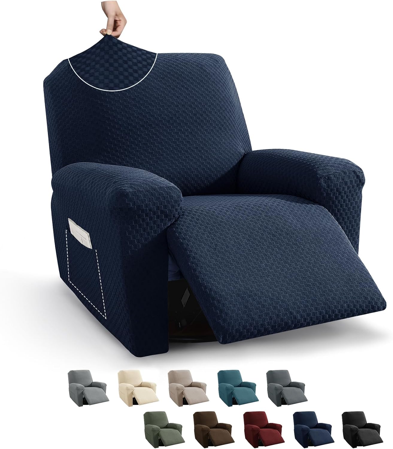 MAXIJIN Latest Recliner Slipcovers for Living Room 4 Pieces Stretch Jacquard Recliner Chair Cover Soft Fitted Recliner Protector with Elastic Bottom