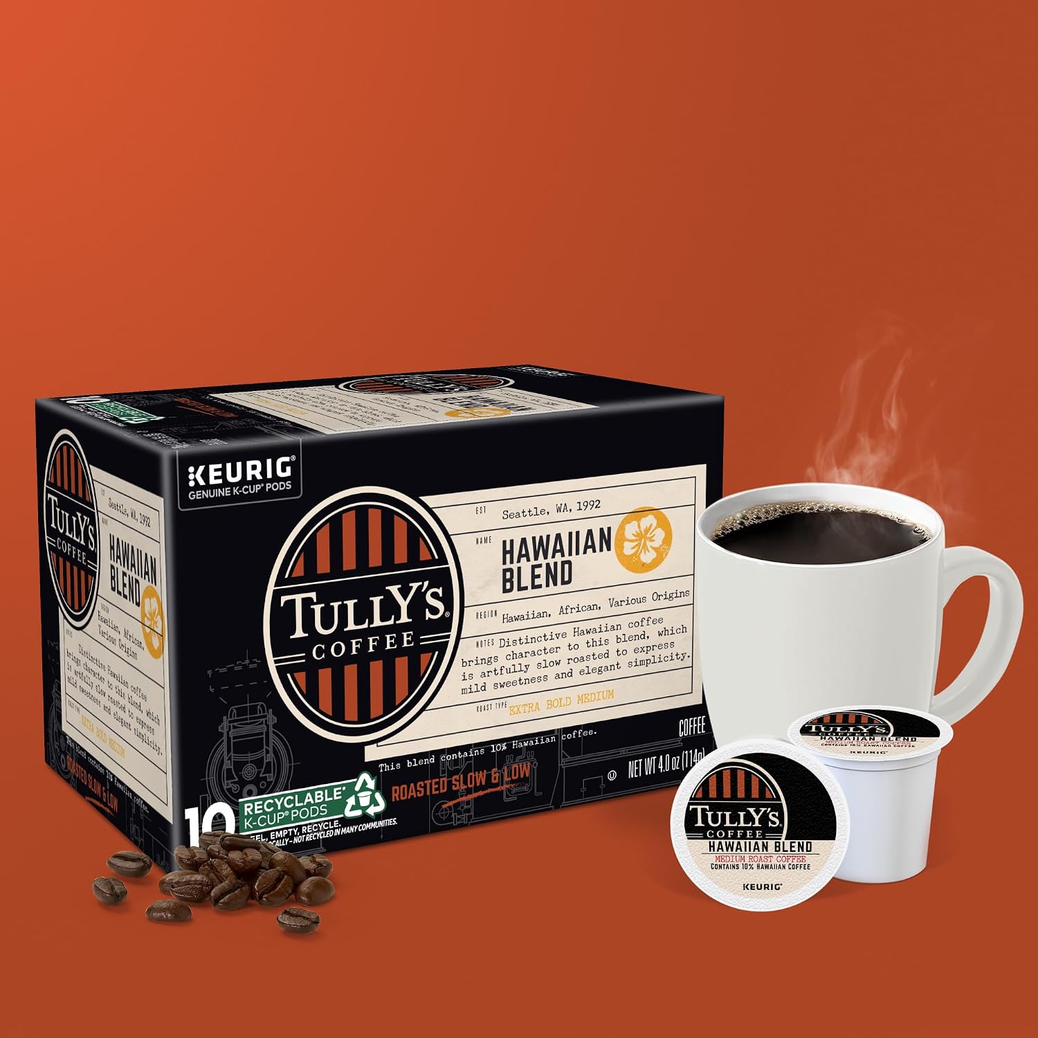 Tully's Coffee Hawaiian Blend Keurig Single-Serve K-Cup Pods, Medium Roast Coffee, 96 Count