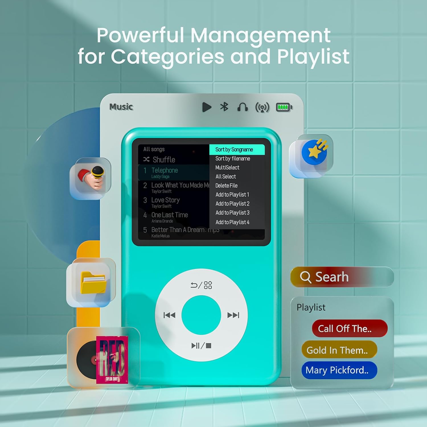 MP3 Player with Bluetooth 128GB Portable Music Digital Players Supports Playlist Audiobook Video Nice Gadget for Kids Black