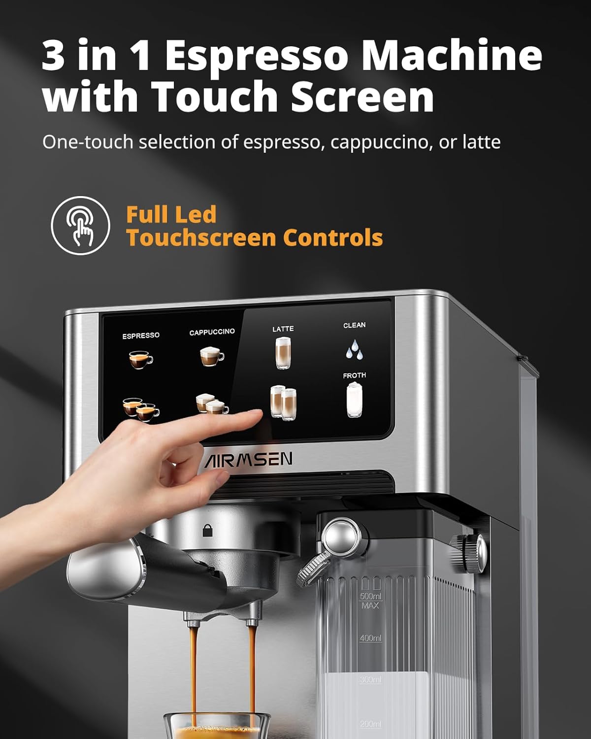 AIRMSEN 20 Bar Espresso Machine with Automatic Milk Frother, Cappuccino & Latte Coffee Maker with Quick Brew Dual Boiler (1350W + 1000W)