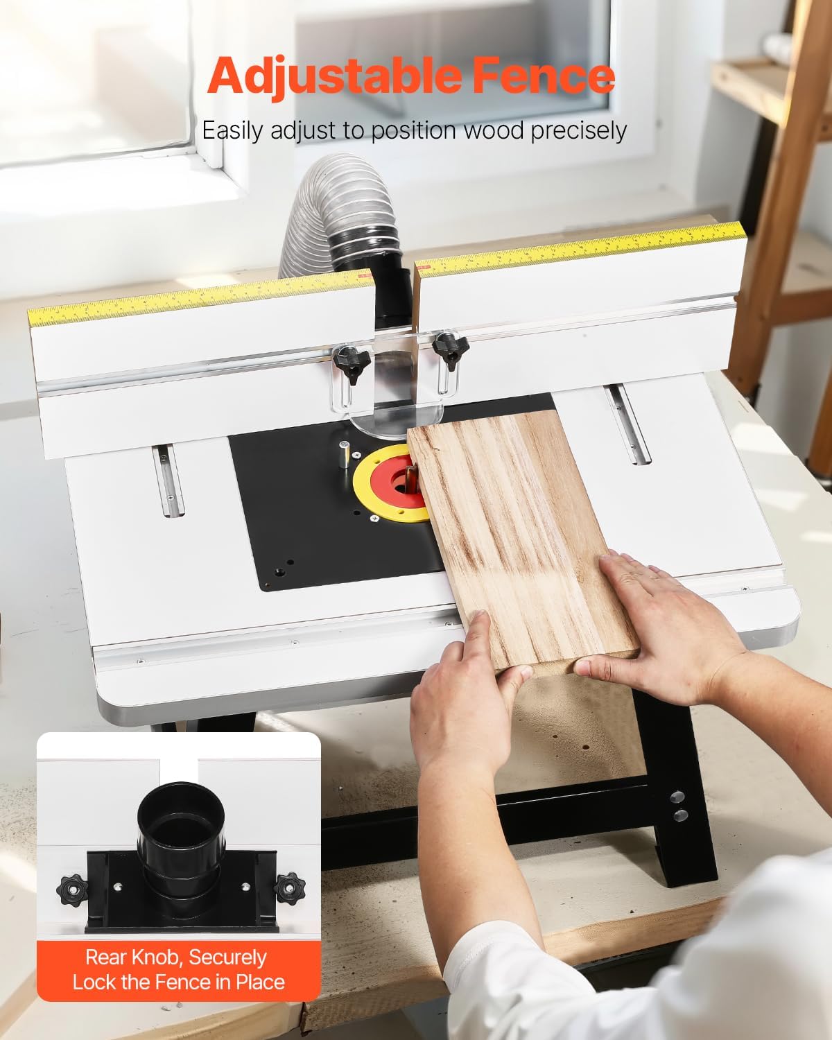 VEVOR Benchtop Router Table, 24 in x 15.7 in, Bench Top Routing Table with Adjustable Fence, MDF Top, Sturdy Metal Base, 2-1/2 in Dust Collection Port