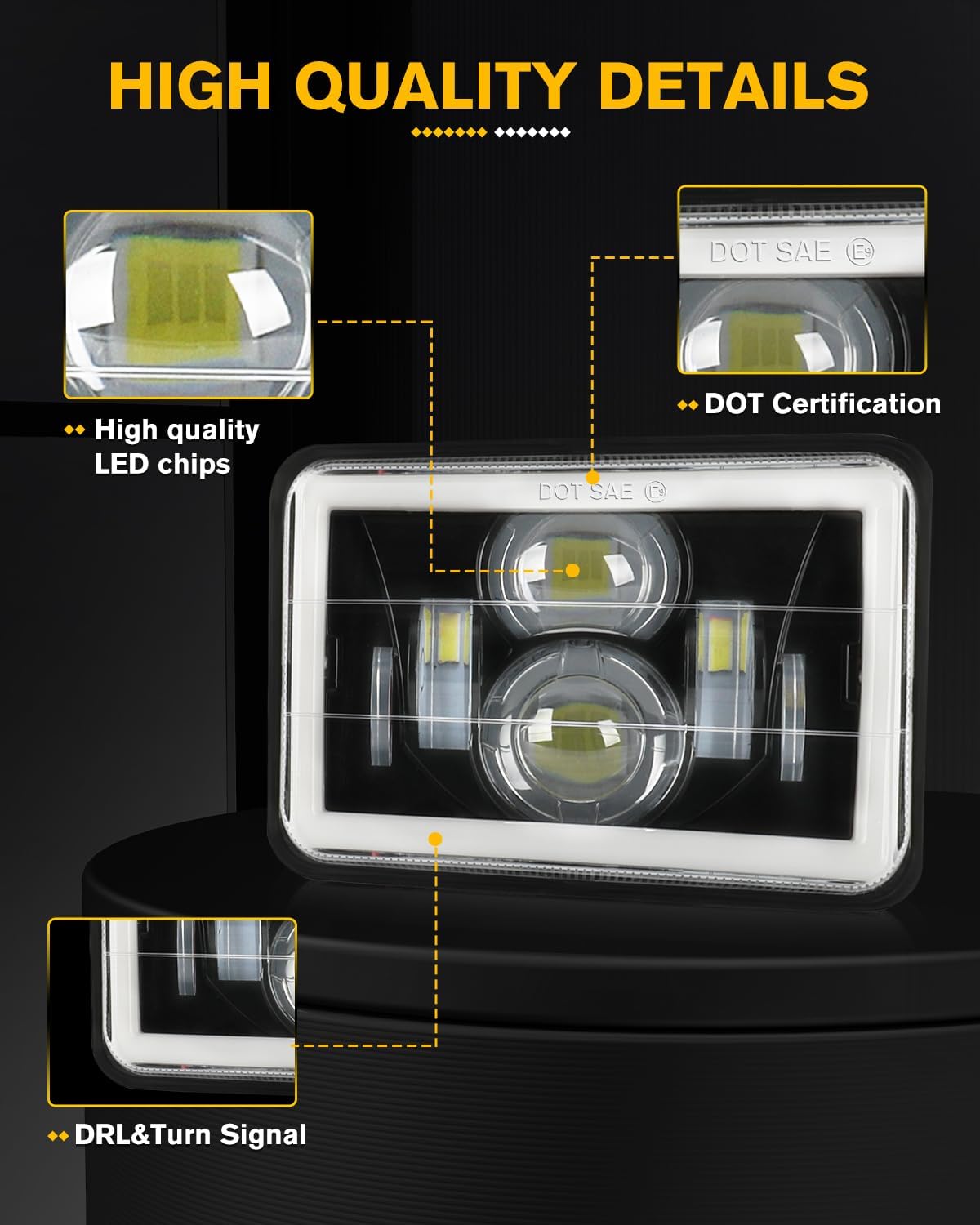 CO LIGHT 2PCS 7x6 5x7 LED Headlights, Angel Eyes Cool Halo, White & Amber DRL with Turn Signal