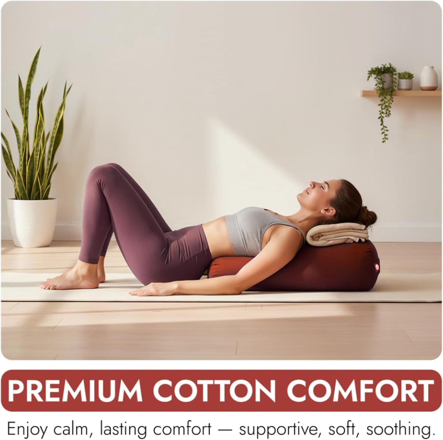 Yogikuti Iyengar Yoga Bolster for Restorative Yoga and Meditation – Lightweight Cotton Support Pillow with Handle for Easy Carry