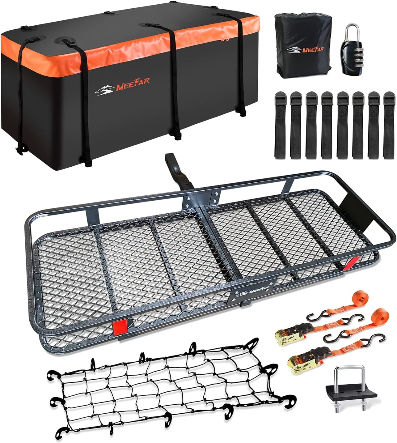 Roof Rack Rooftop Cargo Carrier Basket 65"*39"*6"+Waterproof Bag 20 Cu.Ft. | Roof Basket include Cargo Net with Hooks,Ratchet Straps,Combination Lock|200 Lbs Capacity,Universal Rooftop Large Roof Rack