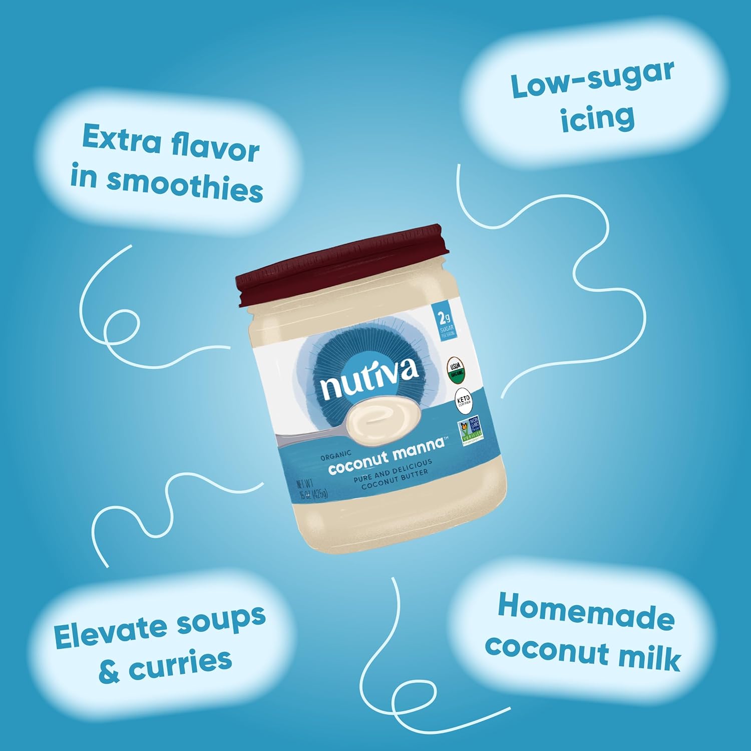 Nutiva Organic Coconut Manna Puréed Coconut Butter, 15 Oz (Pack of 2), USDA Organic, Non-GMO, Whole 30 Approved, Vegan, Gluten-Free & Keto