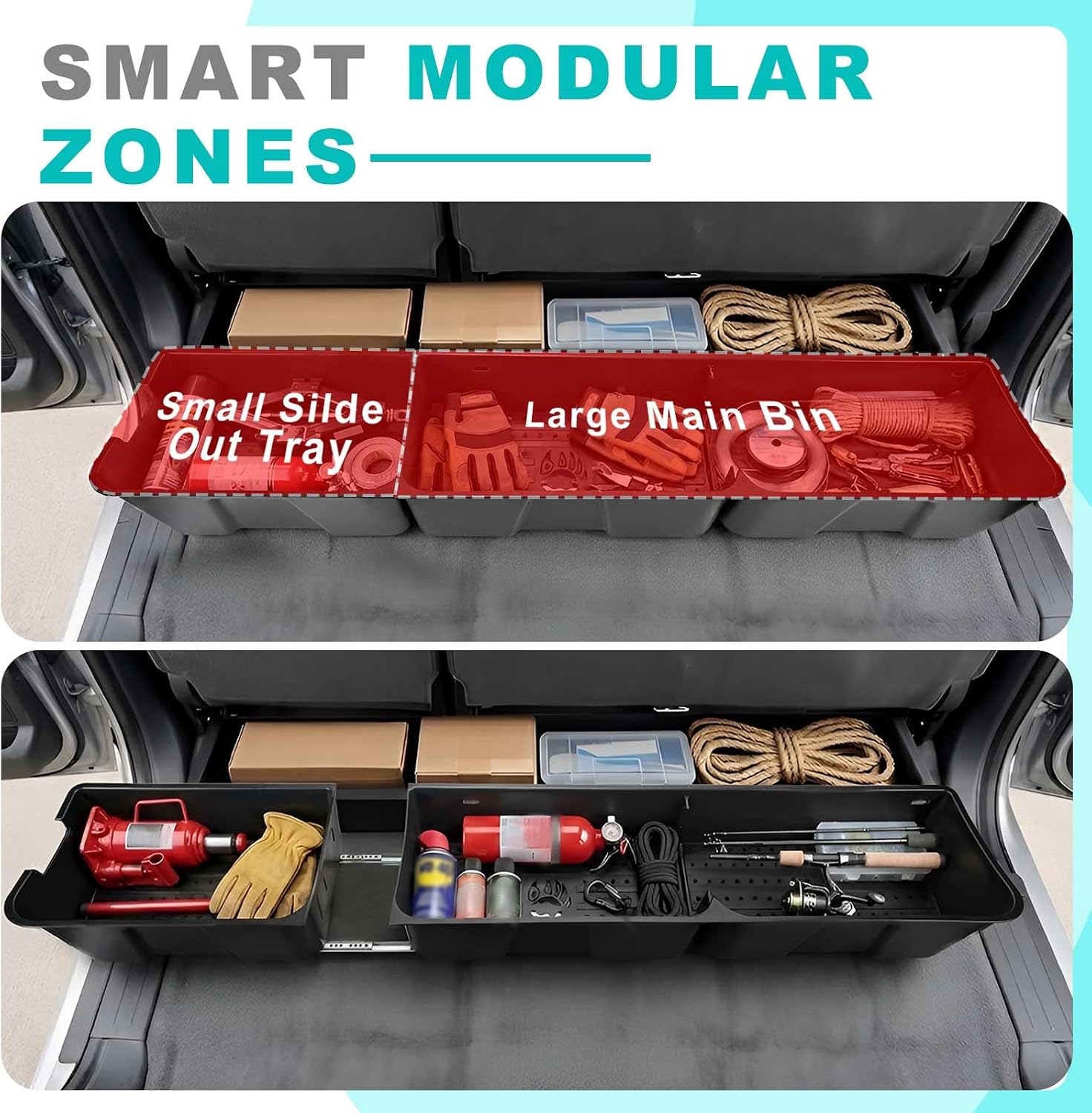 Car Underseat Storage Box Fitment for (2015–2026) F150 SuperCrew/Crew Cab & (2017–2026) F250 F350 F450 F550 Super Duty 4-Door Full-Size Pickups