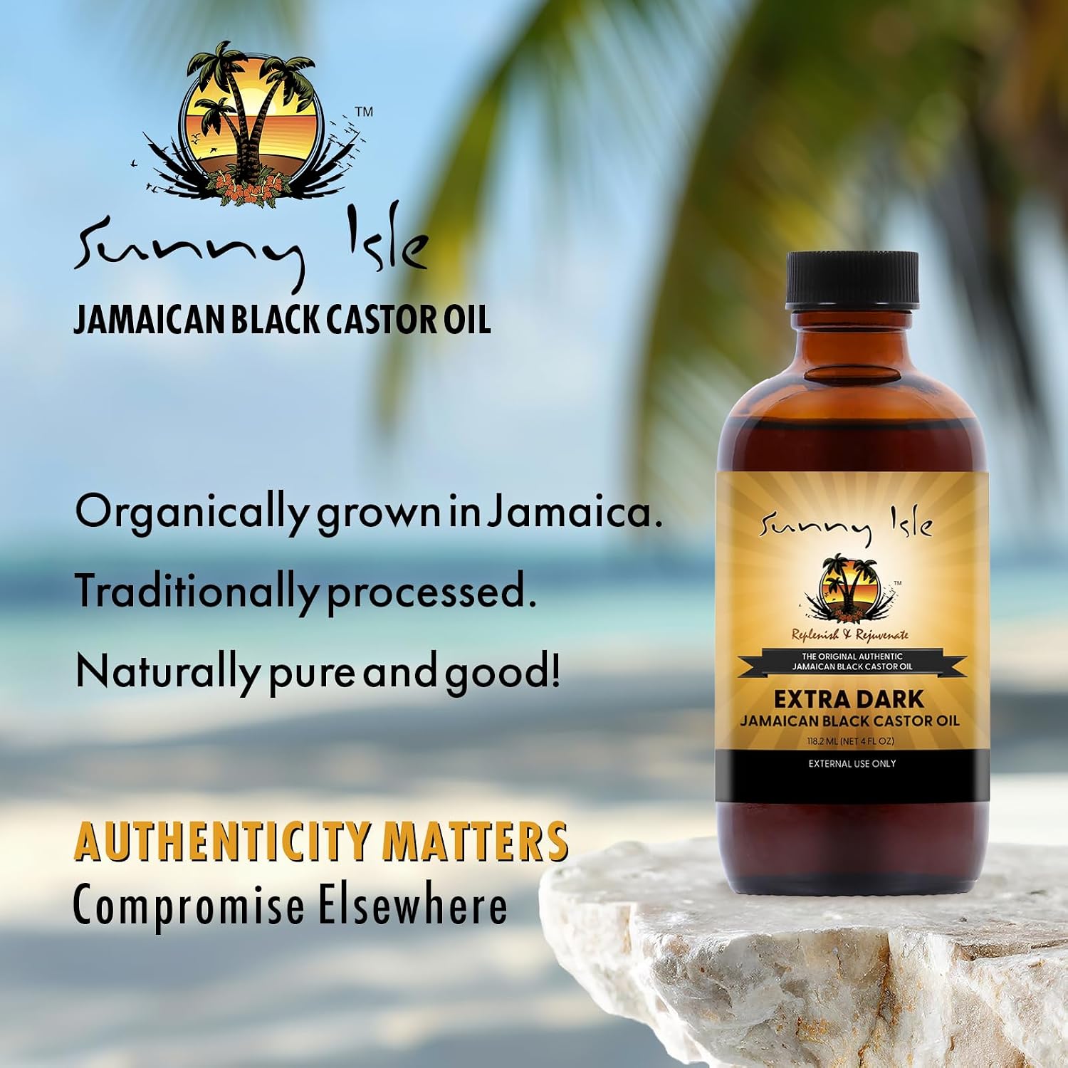 Sunny Isle Extra Dark Jamaican Black Castor Oil 8oz | Hair, Scalp, Skin | Richer Thicker Moisturizing Oil for Hair Growth, Dry Scalp, Damaged Hair Repair, Edges, Eyebrows, Eyelashes, Unscented