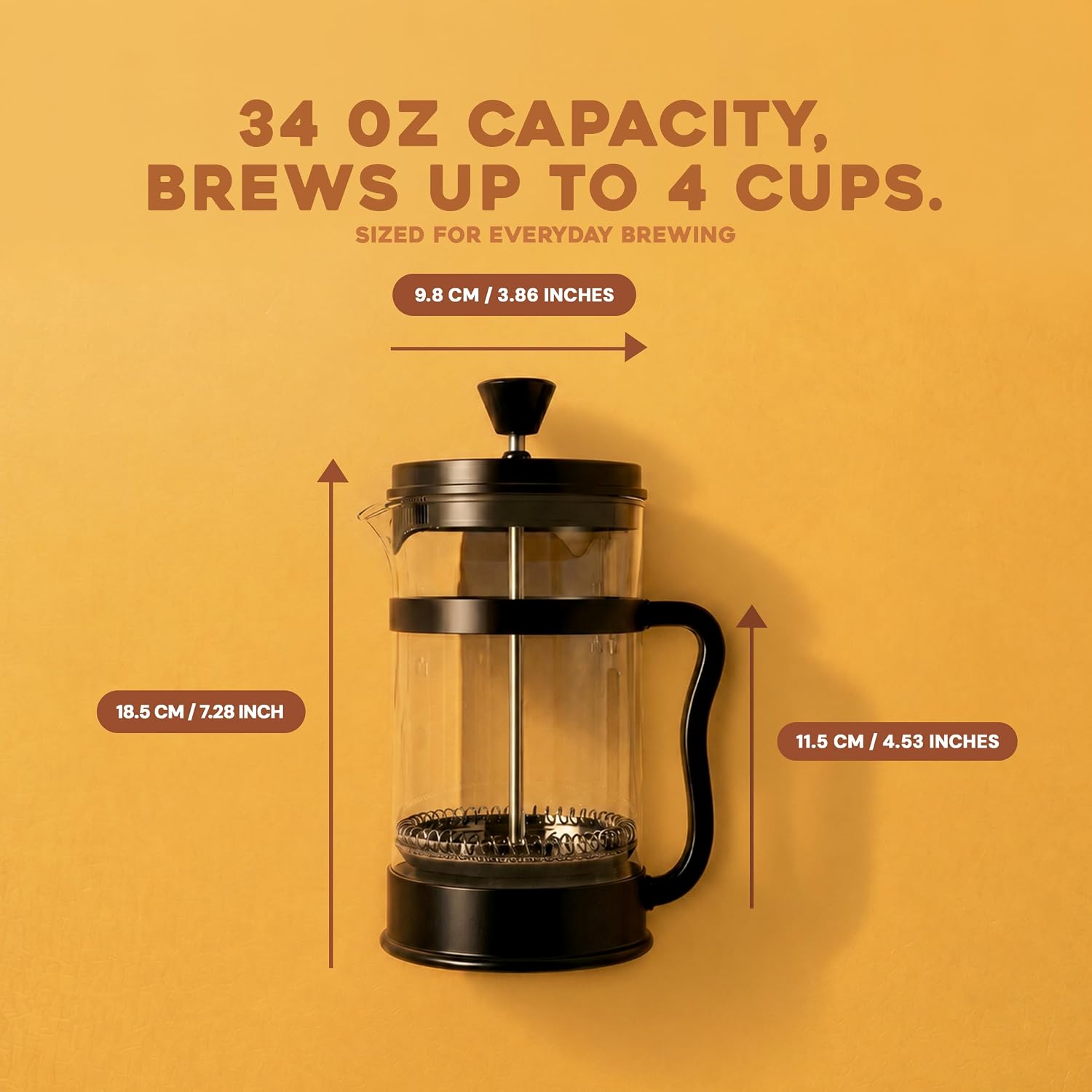 Utopia Kitchen Borosilicate Glass French Press Coffee Maker 34 Oz, Black | Heat-Resistant Cafetiere & Tea Maker, Thickened Glass Coffee Press for Travel and Camping