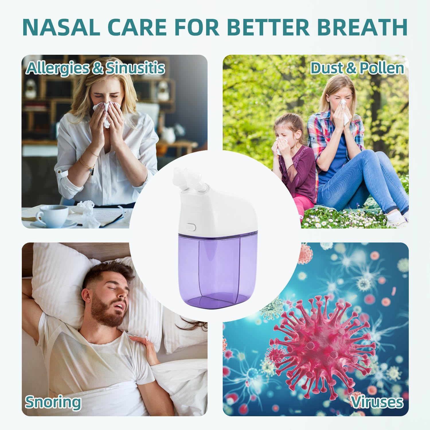 Nasal Irrigation System with 30 Saline Packets, Sinus Rinse Machine, Nose Sinus Cleaner Machine with Water Tank & Waste Collection Tank - Blue
