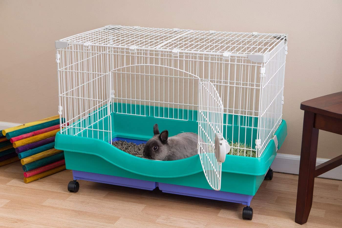 IRIS USA Large Portable Wire Rabbit Cage with Top Access and Two Tray Division