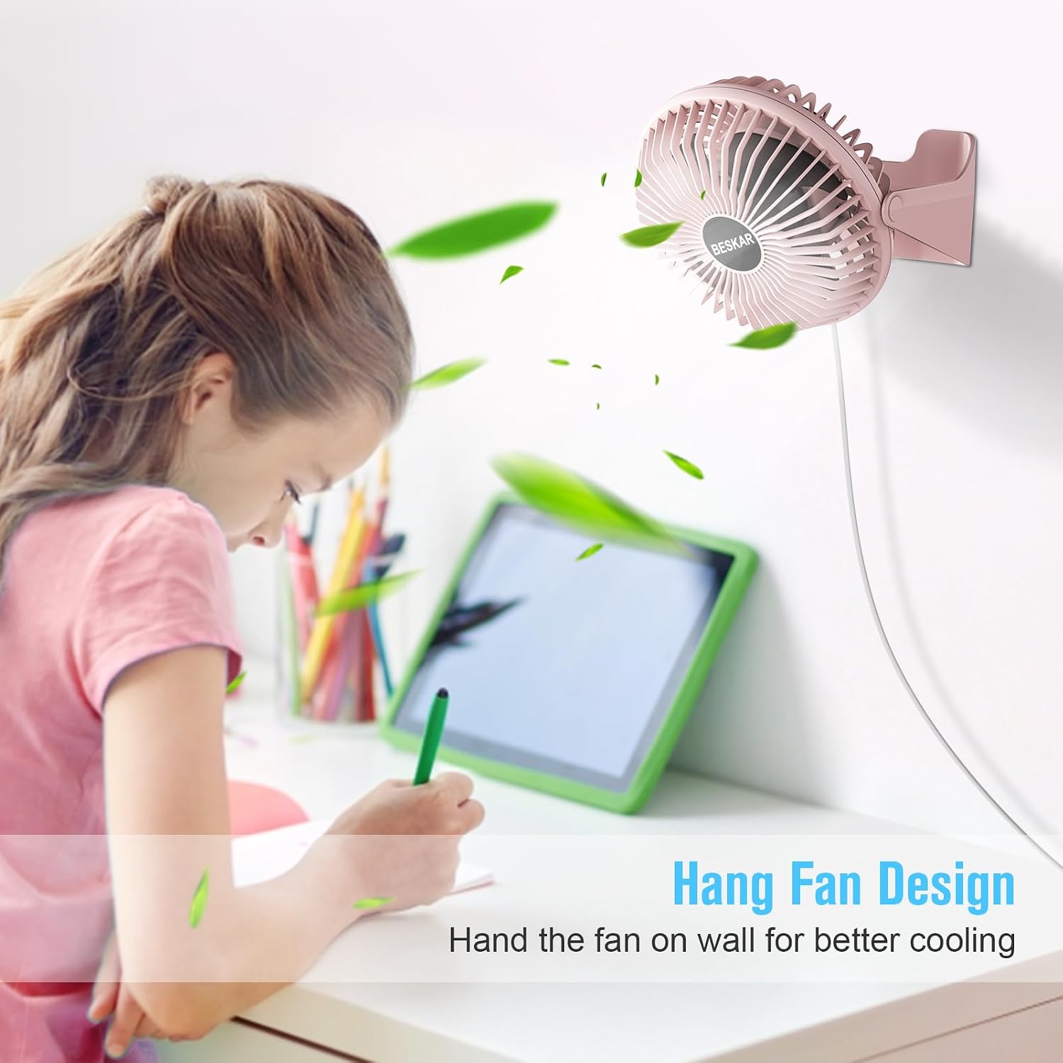 BESKAR USB Small Desk Fan, Portable Table Fans with 3 Speeds Strong Airflow