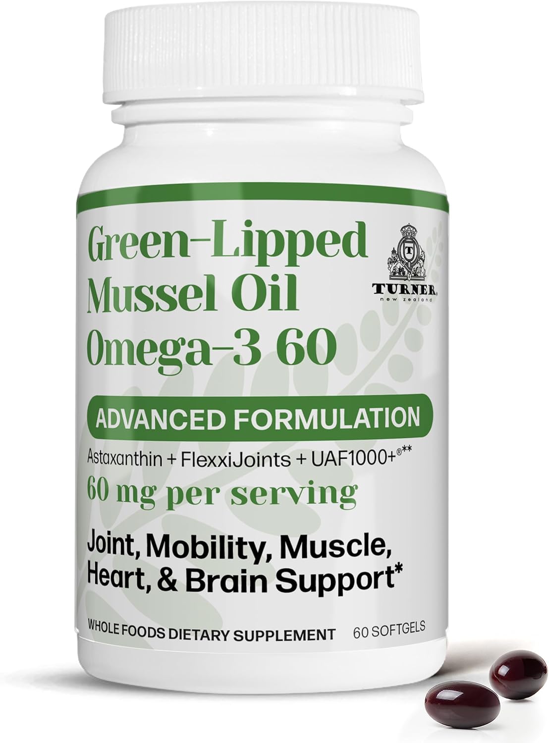 TURNER Omega-3 New Zealand Green Lipped Mussel Oil, 53x Higher Potency with UAF1000+ Super Antioxidant for Superior Joint Comfort & Mobility