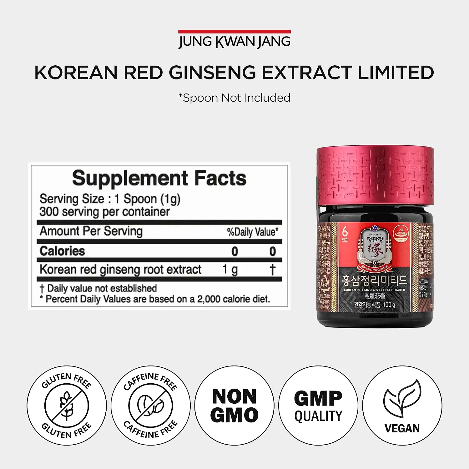 JUNG KWAN JANG Korean Red Ginseng Extract Limited 100g Jar | Ginseng Supplement, Ginseng Tea | Energy Boost, Stamina