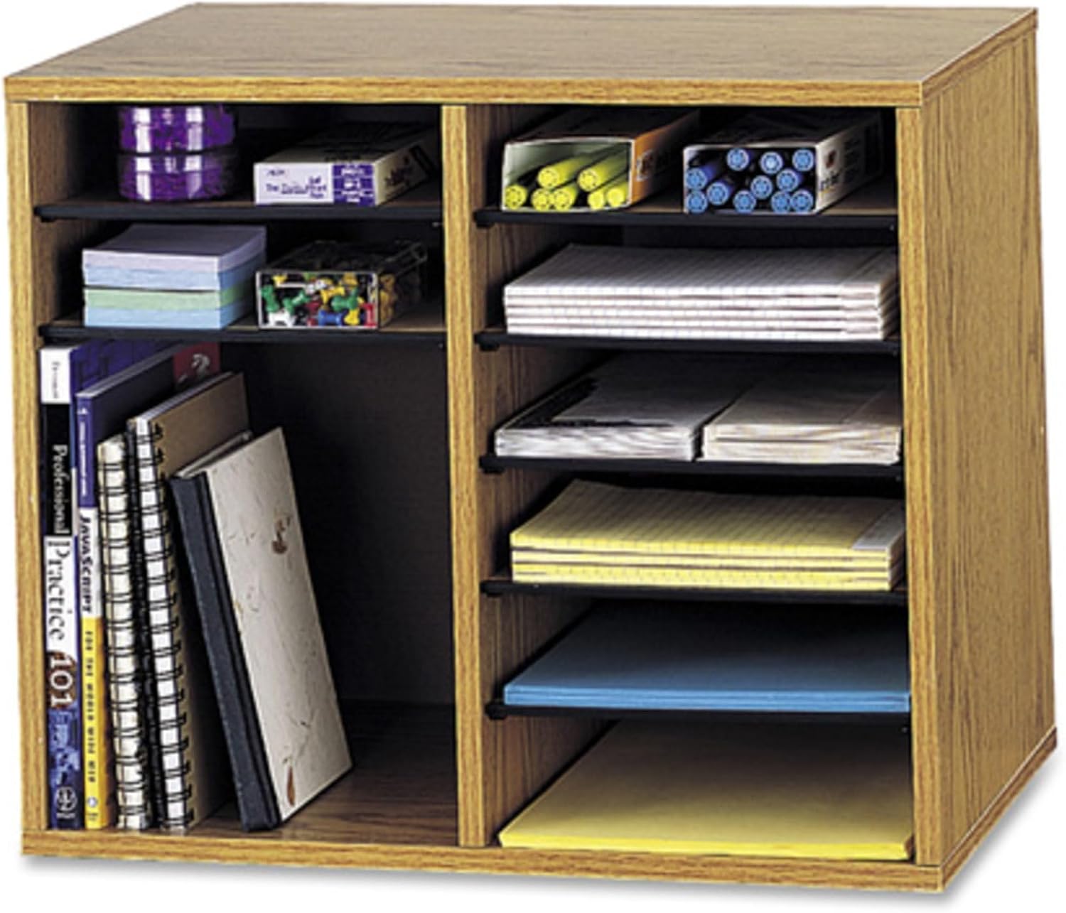 Safco® Wood Adjustable 12-Compartment Literature Organizer, 16" H x 19 1/2" W x 12" D, Gray