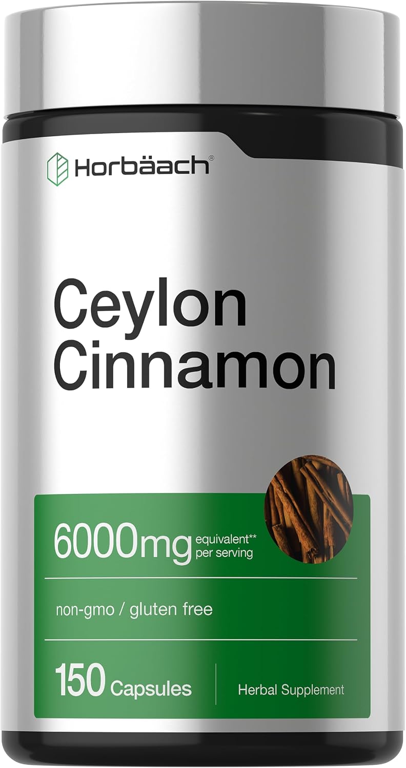 Horbäach Ceylon Cinnamon Supplement | 150 Capsules | Herbal Extract Pills | Non-GMO & Gluten Free